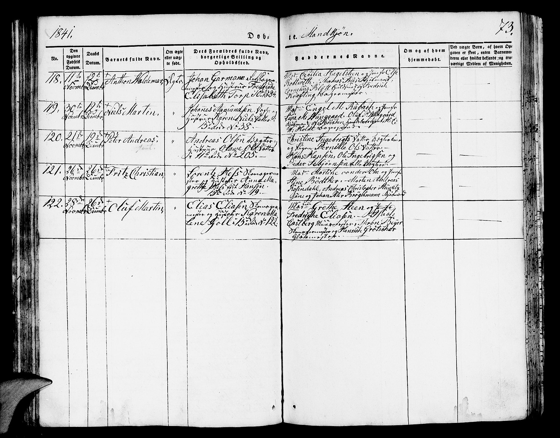 Domkirken sokneprestembete, AV/SAB-A-74801/H/Hab/L0008: Parish register (copy) no. B 1, 1836-1841, p. 73