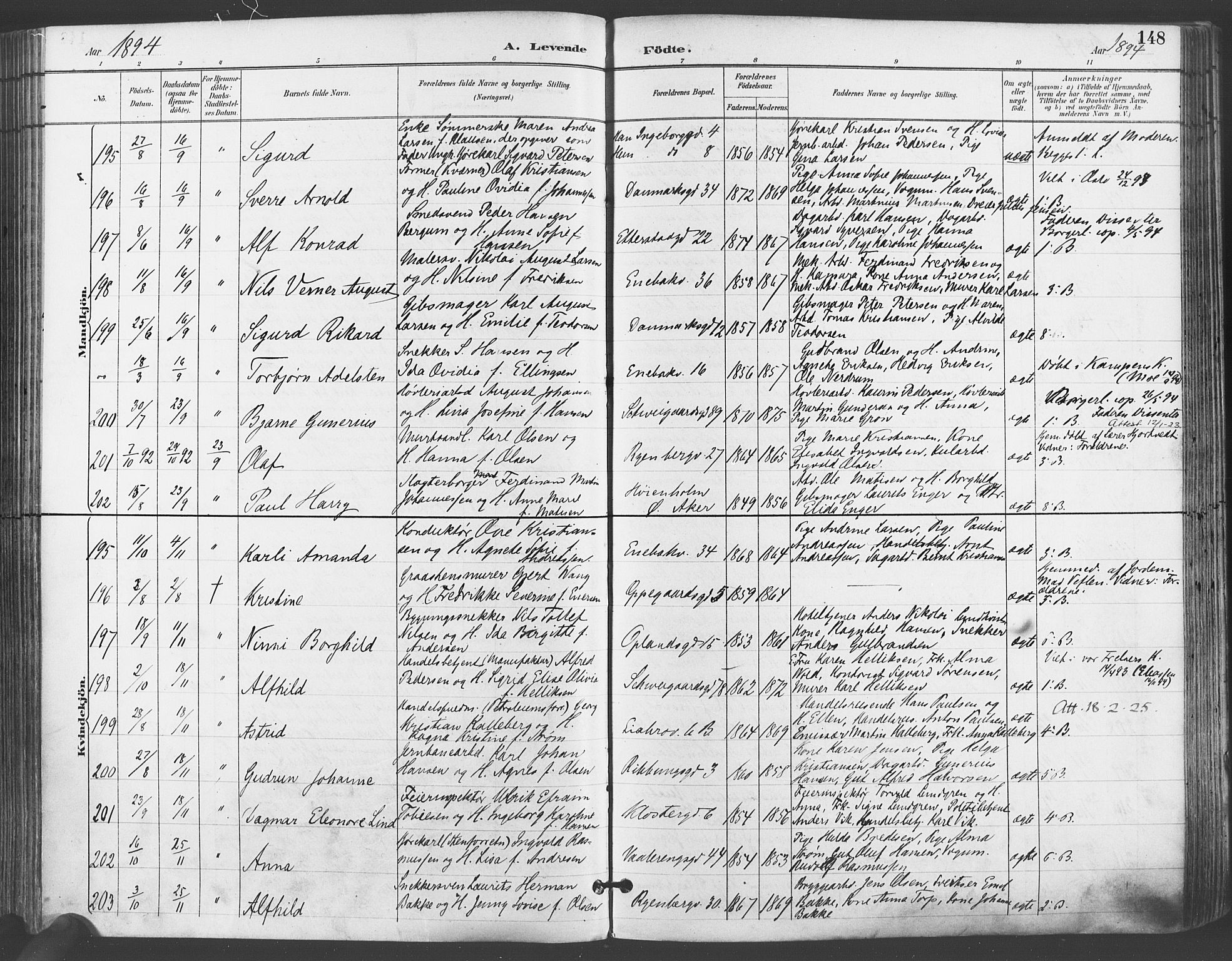 Gamlebyen prestekontor Kirkebøker, SAO/A-10884/F/Fa/L0007: Parish register (official) no. 7, 1889-1899, p. 148