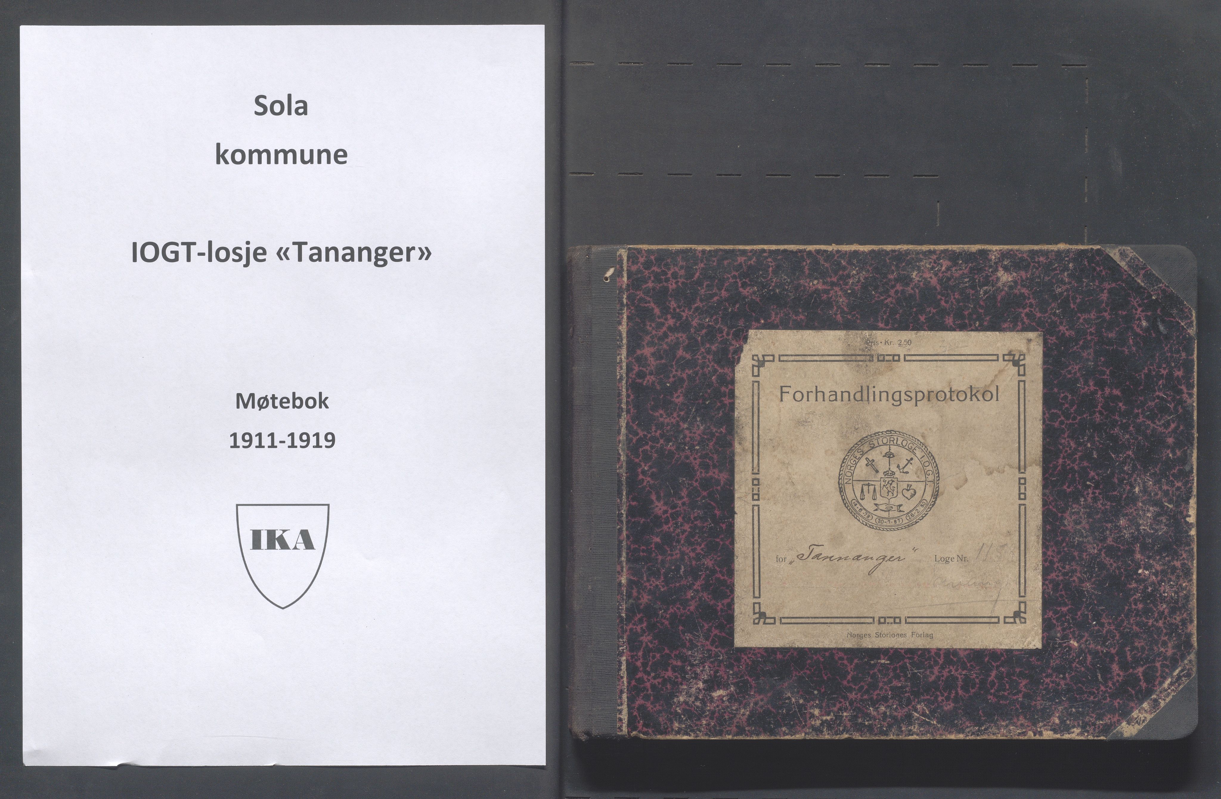 Sola kommune - PA 009 IOGT- Losje- og barnelosje Tananger, IKAR/A-542/A/Aa/L0001: Møtebok, 1911-1919, p. 1