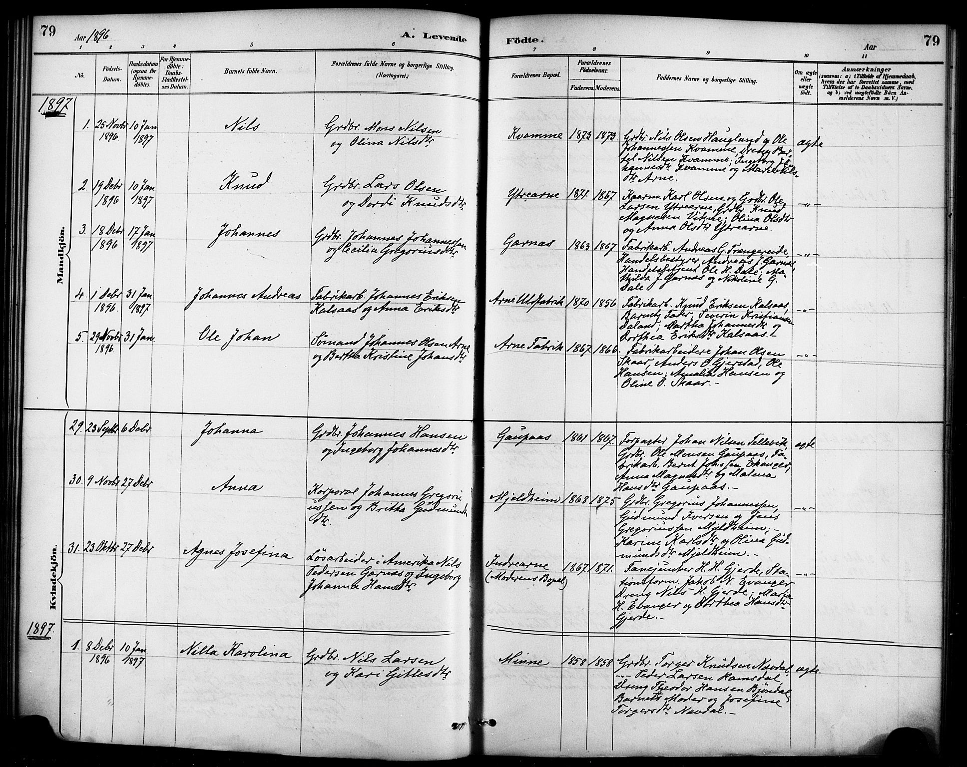 Haus sokneprestembete, AV/SAB-A-75601/H/Haa/Haad/L0001: Parish register (official) no. D 1, 1887-1898, p. 79