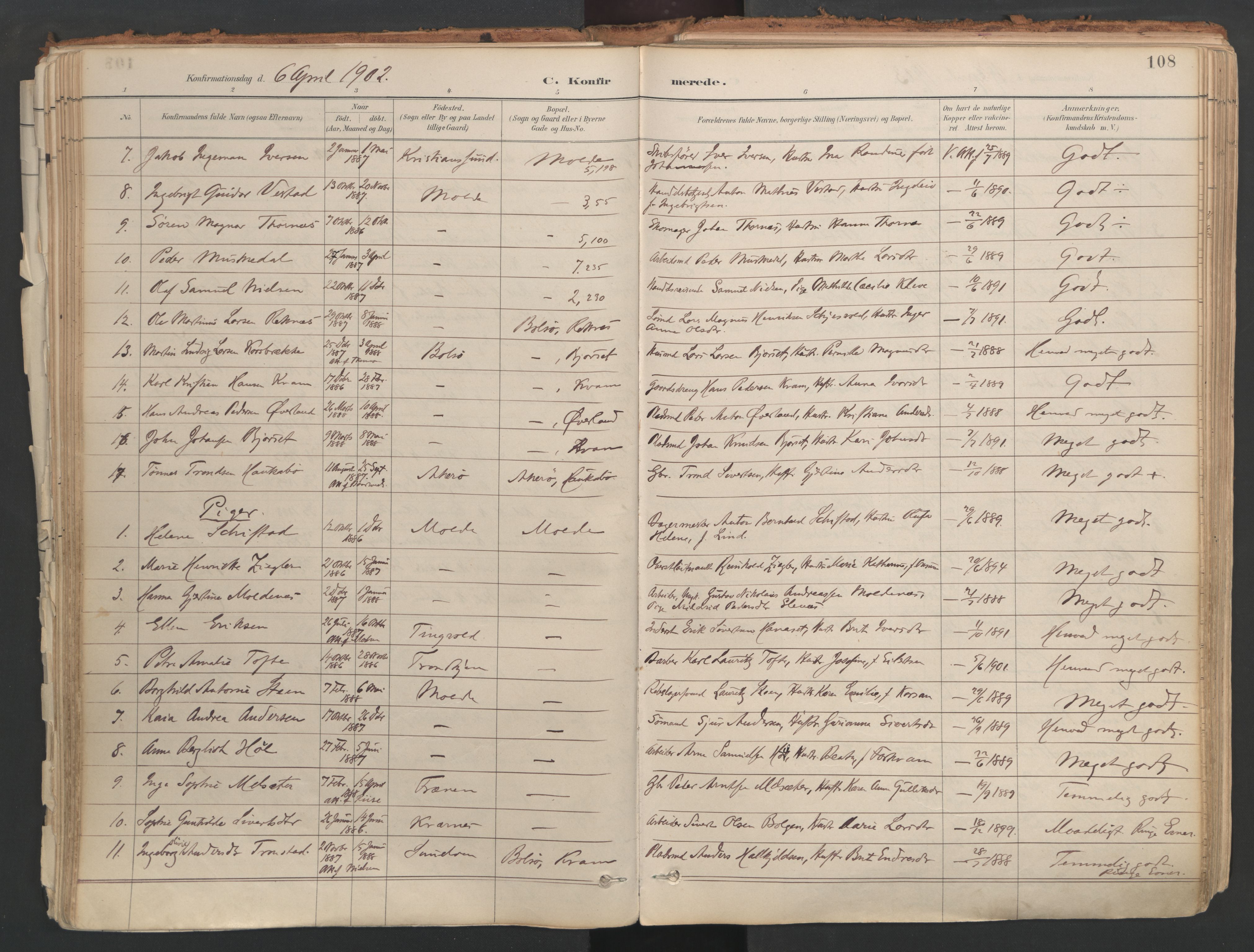 Ministerialprotokoller, klokkerbøker og fødselsregistre - Møre og Romsdal, AV/SAT-A-1454/558/L0692: Parish register (official) no. 558A06, 1887-1971, p. 108