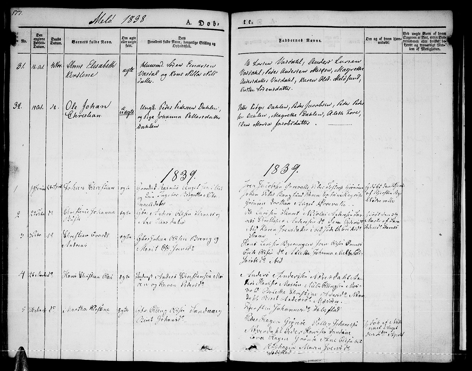 Ministerialprotokoller, klokkerbøker og fødselsregistre - Nordland, SAT/A-1459/841/L0598: Parish register (official) no. 841A06 /2, 1825-1844, p. 177