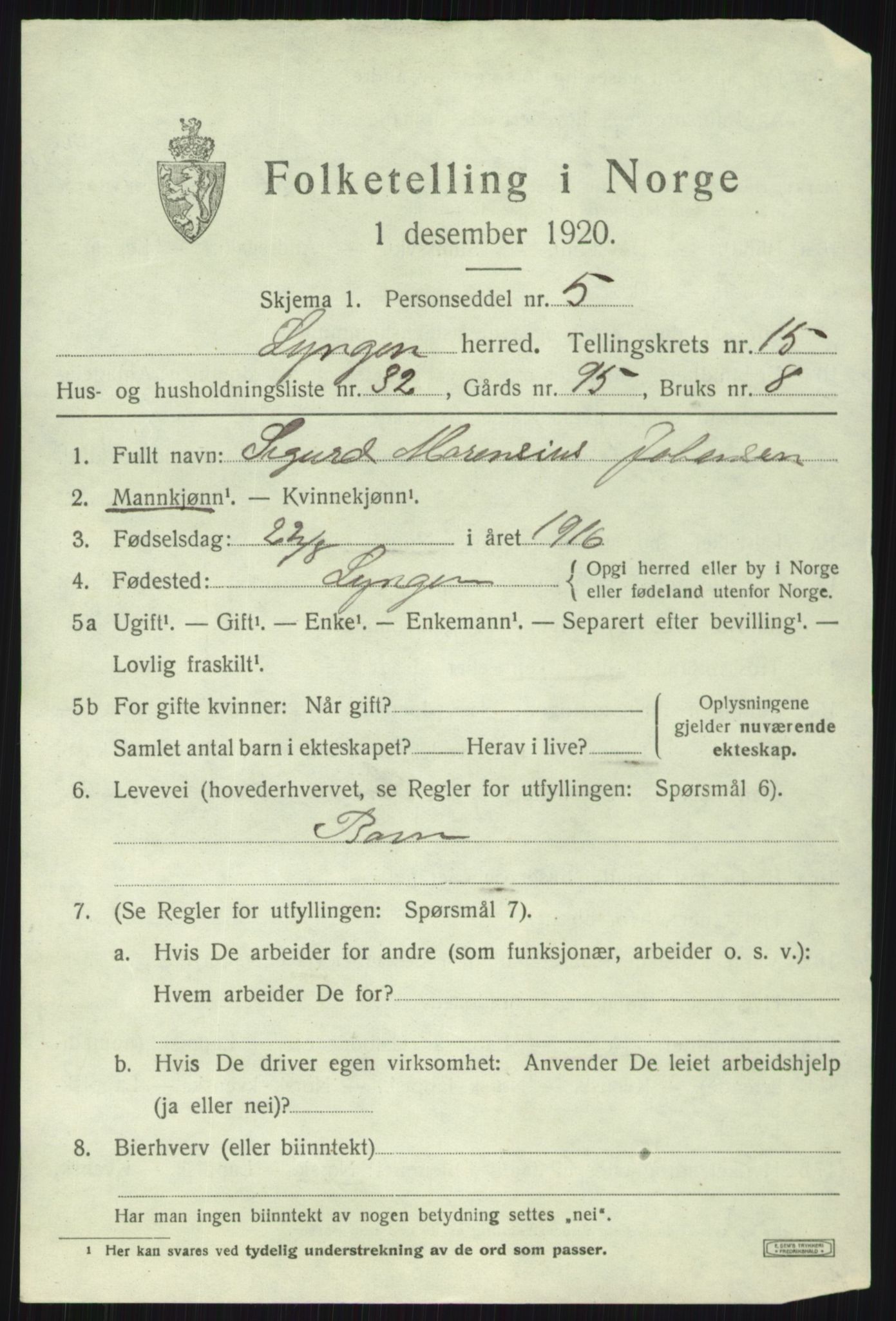 SATØ, 1920 census for Lyngen, 1920, p. 13259