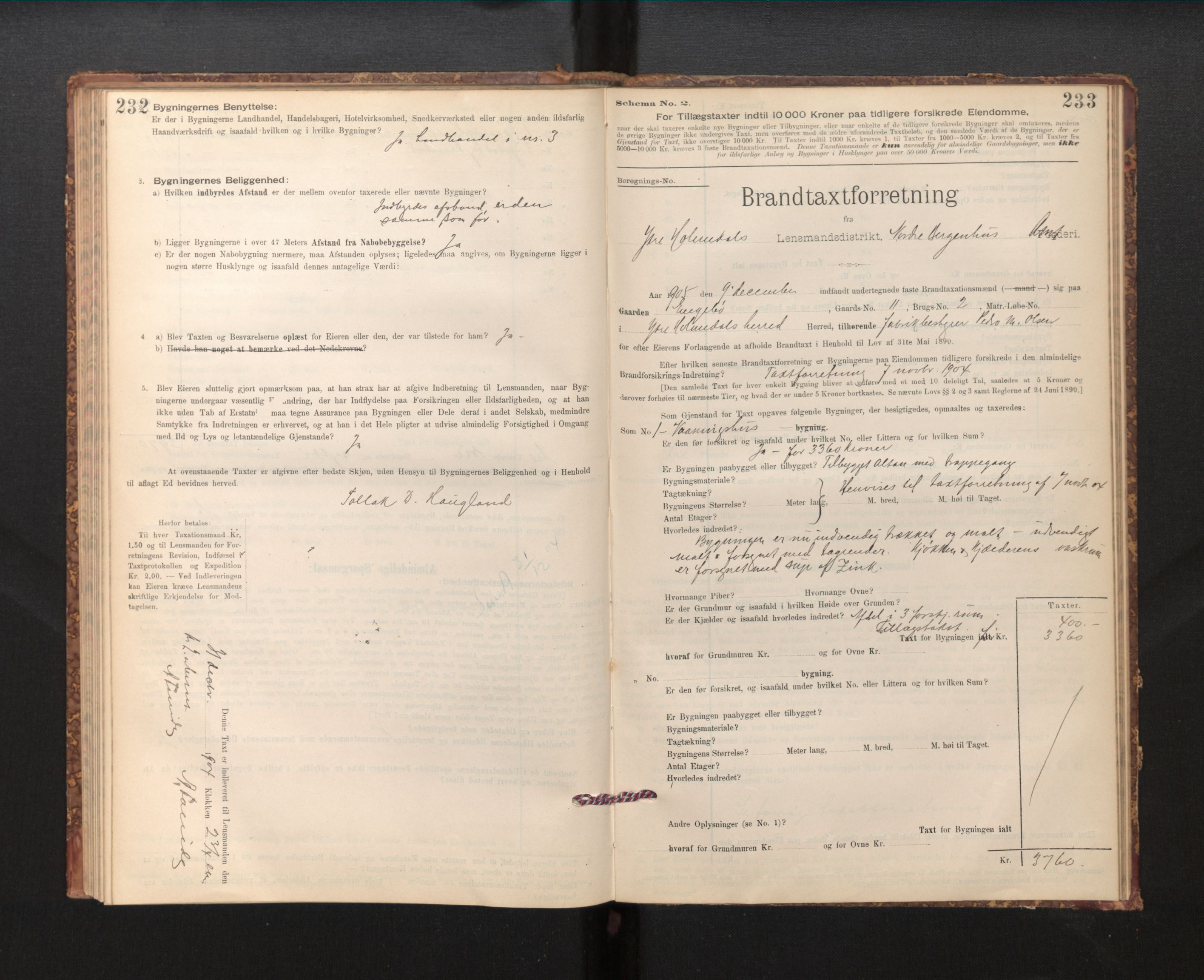 Lensmannen i Fjaler, AV/SAB-A-27201/0012/L0006: Branntakstprotokoll, skjematakst, 1895-1937, p. 232-233