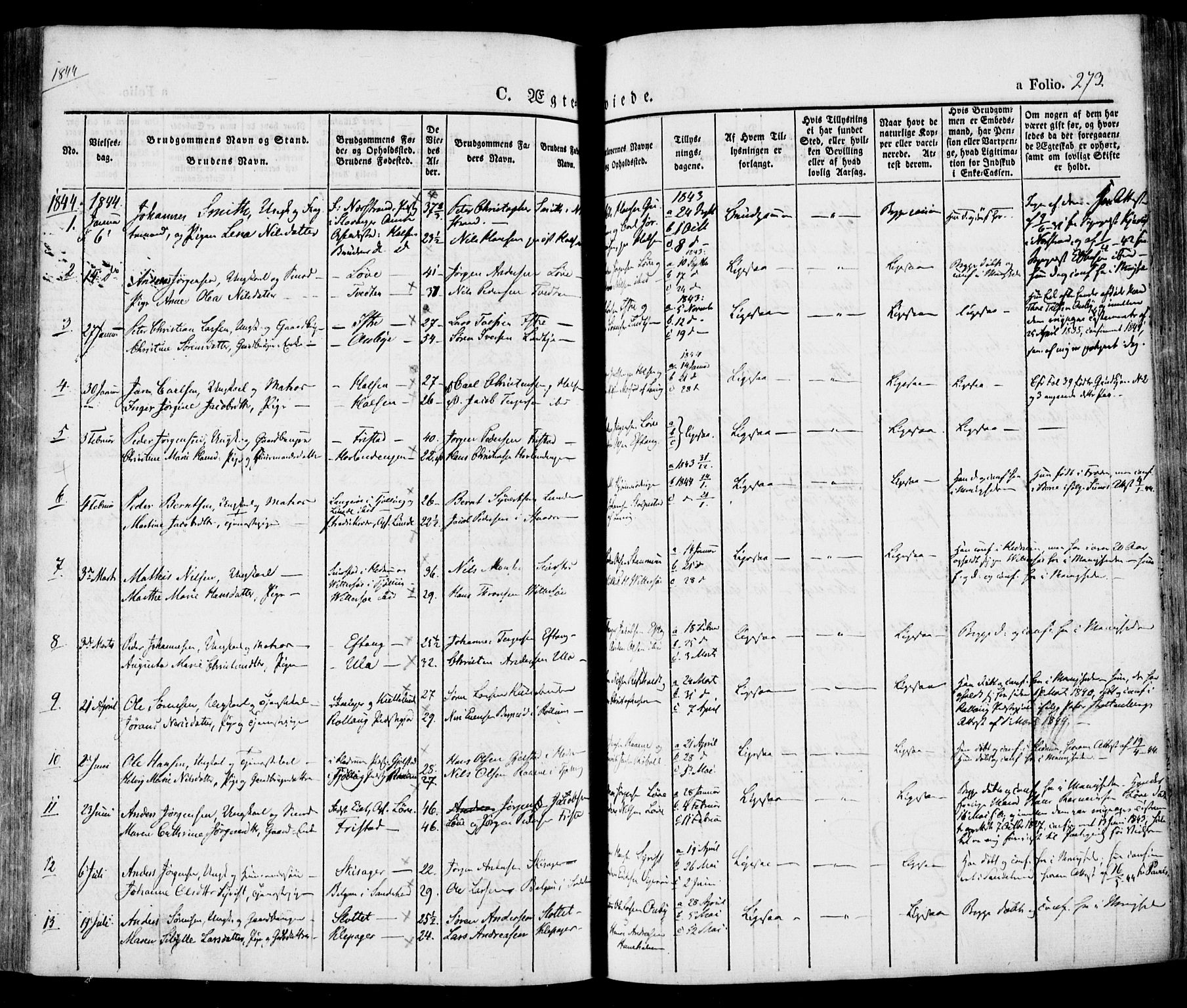 Tjølling kirkebøker, AV/SAKO-A-60/F/Fa/L0006: Parish register (official) no. 6, 1835-1859, p. 273