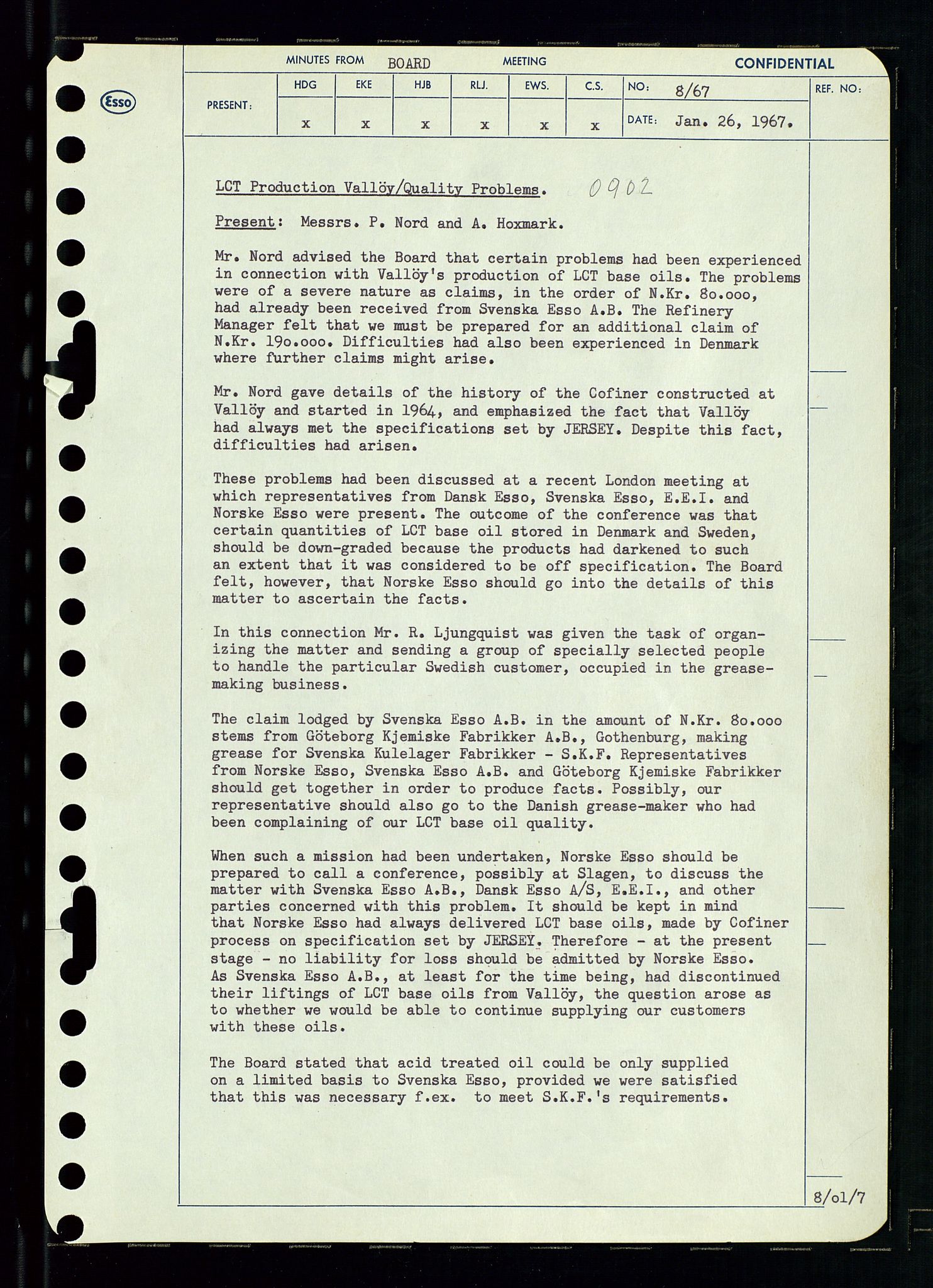 Pa 0982 - Esso Norge A/S, AV/SAST-A-100448/A/Aa/L0002/0003: Den administrerende direksjon Board minutes (styrereferater) / Den administrerende direksjon Board minutes (styrereferater), 1967, p. 15