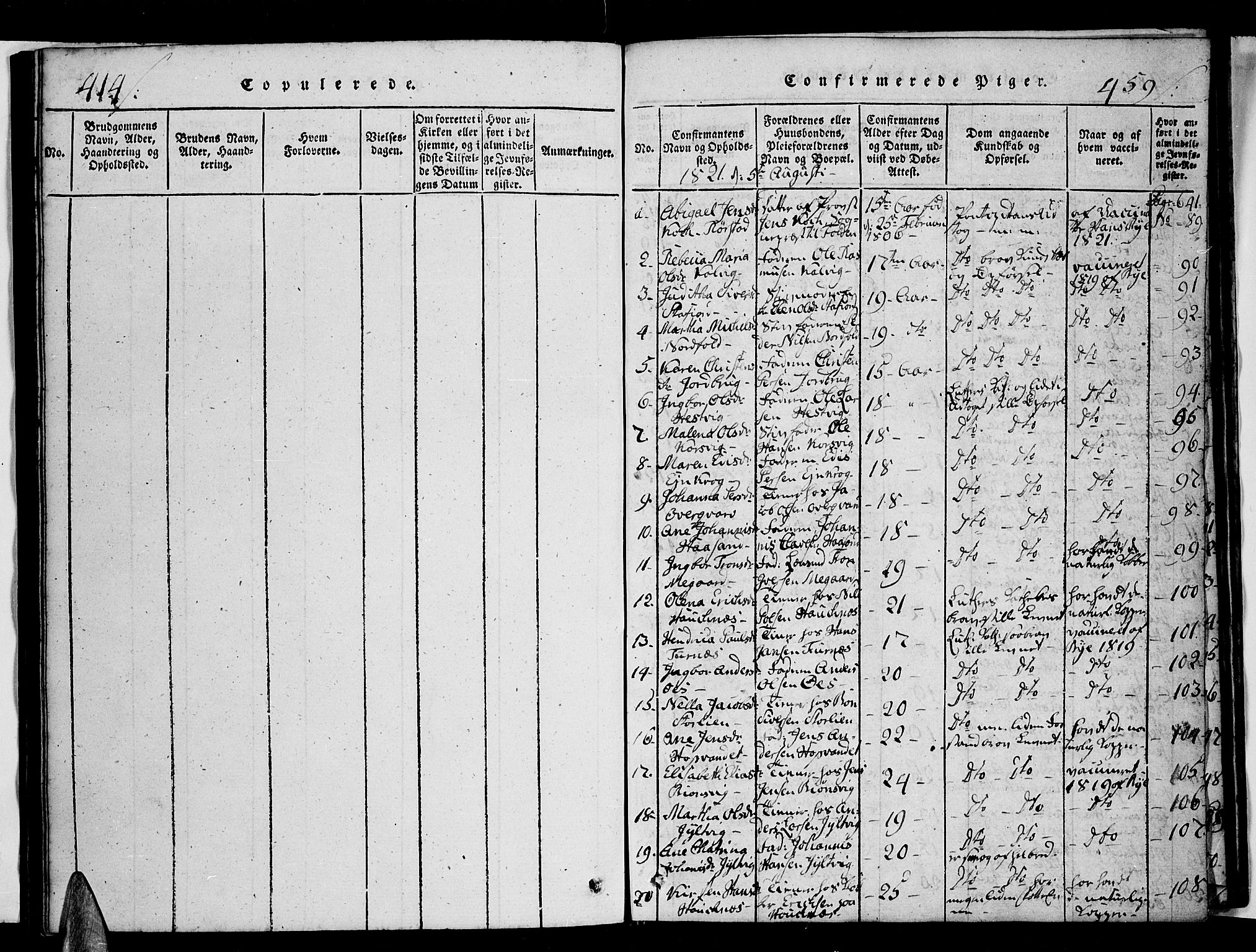 Ministerialprotokoller, klokkerbøker og fødselsregistre - Nordland, SAT/A-1459/853/L0768: Parish register (official) no. 853A07, 1821-1836, p. 414-459