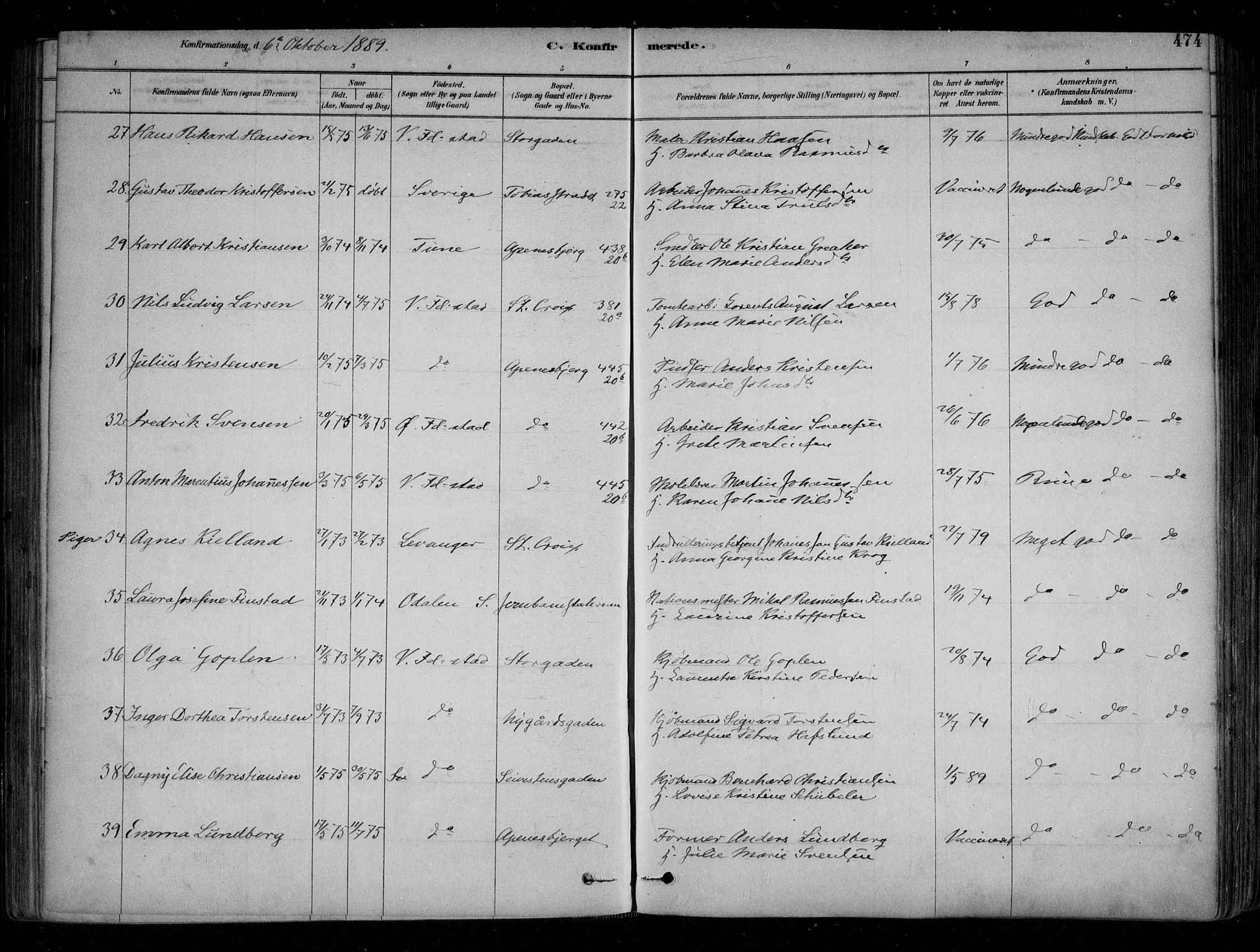 Fredrikstad domkirkes prestekontor Kirkebøker, AV/SAO-A-10906/F/Fa/L0004: Parish register (official) no. 4, 1878-1907, p. 474