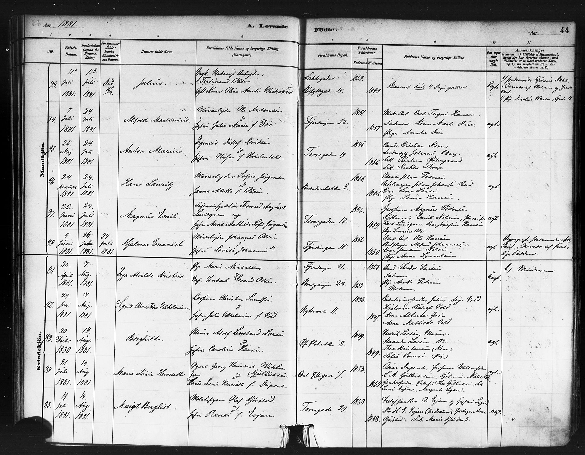 Jakob prestekontor Kirkebøker, AV/SAO-A-10850/F/Fa/L0003: Parish register (official) no. 3, 1880-1895, p. 44