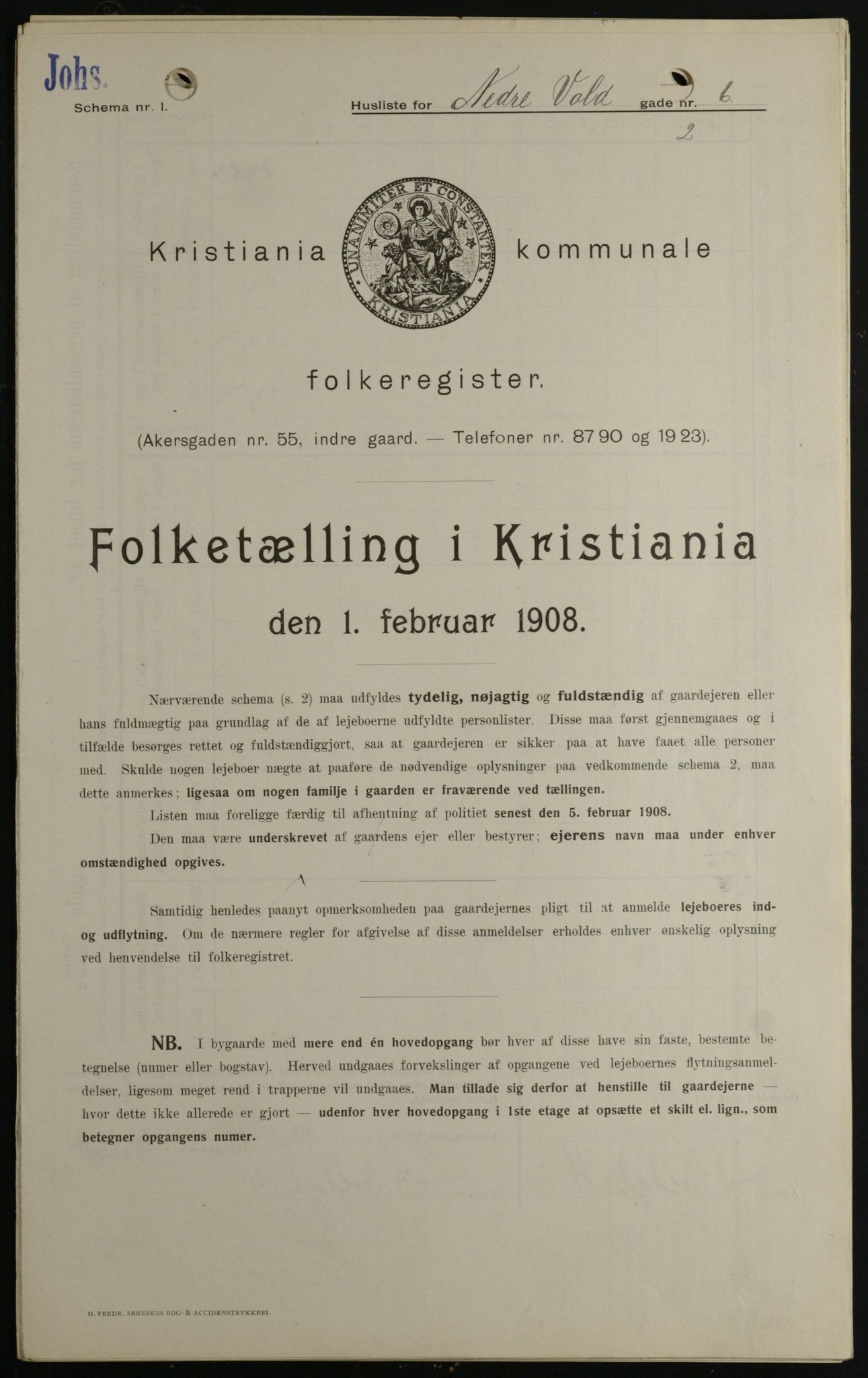 OBA, Municipal Census 1908 for Kristiania, 1908, p. 62374