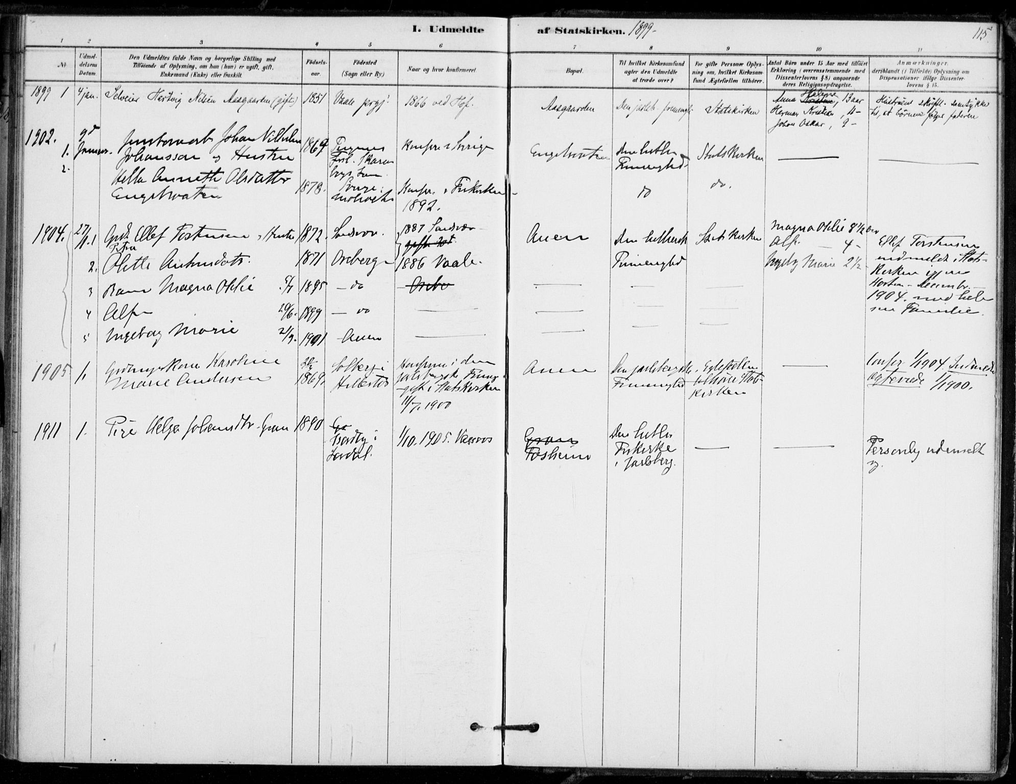 Hof kirkebøker, AV/SAKO-A-64/F/Fb/L0001: Parish register (official) no. II 1, 1878-1907, p. 115