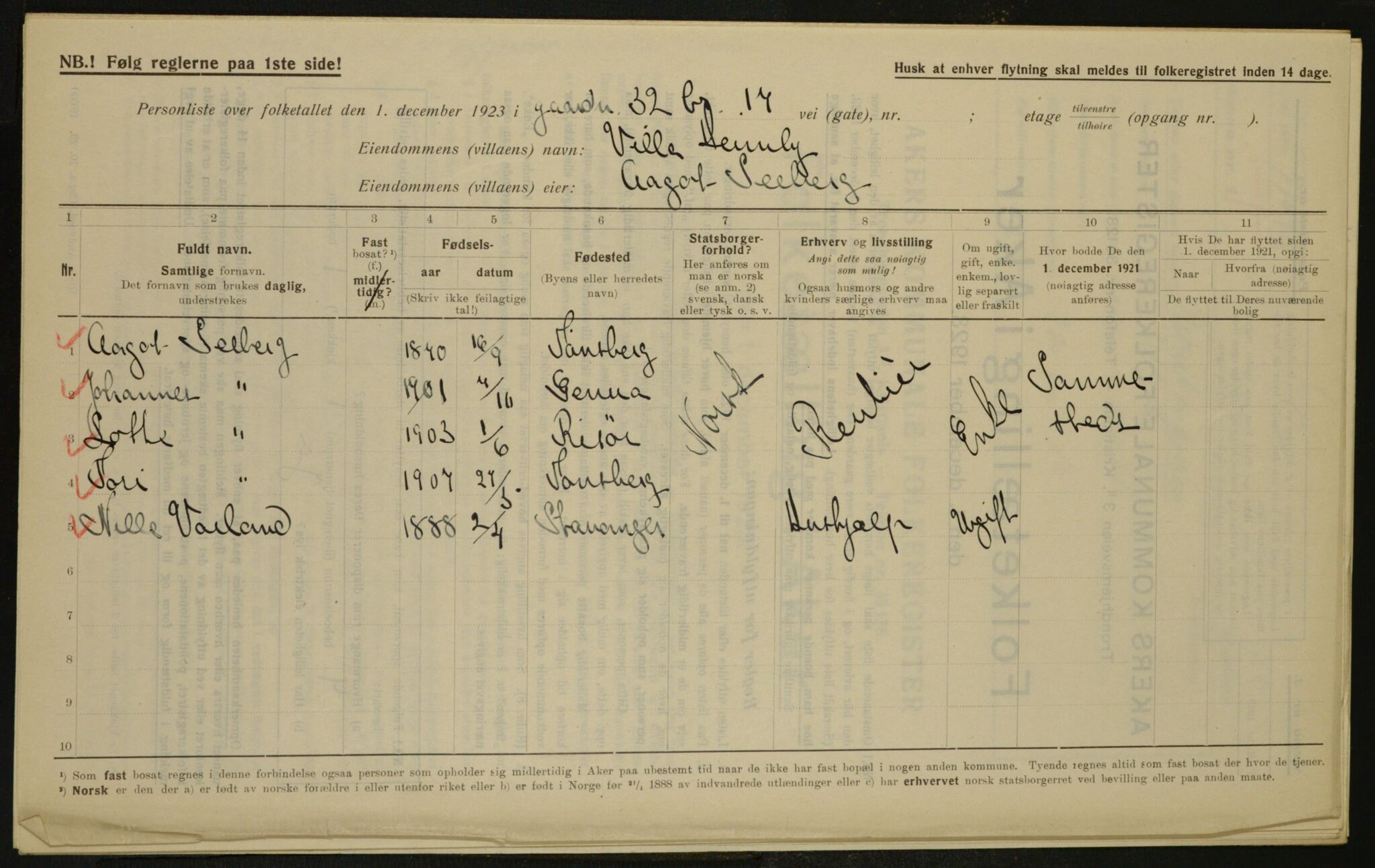 , Municipal Census 1923 for Aker, 1923, p. 4759