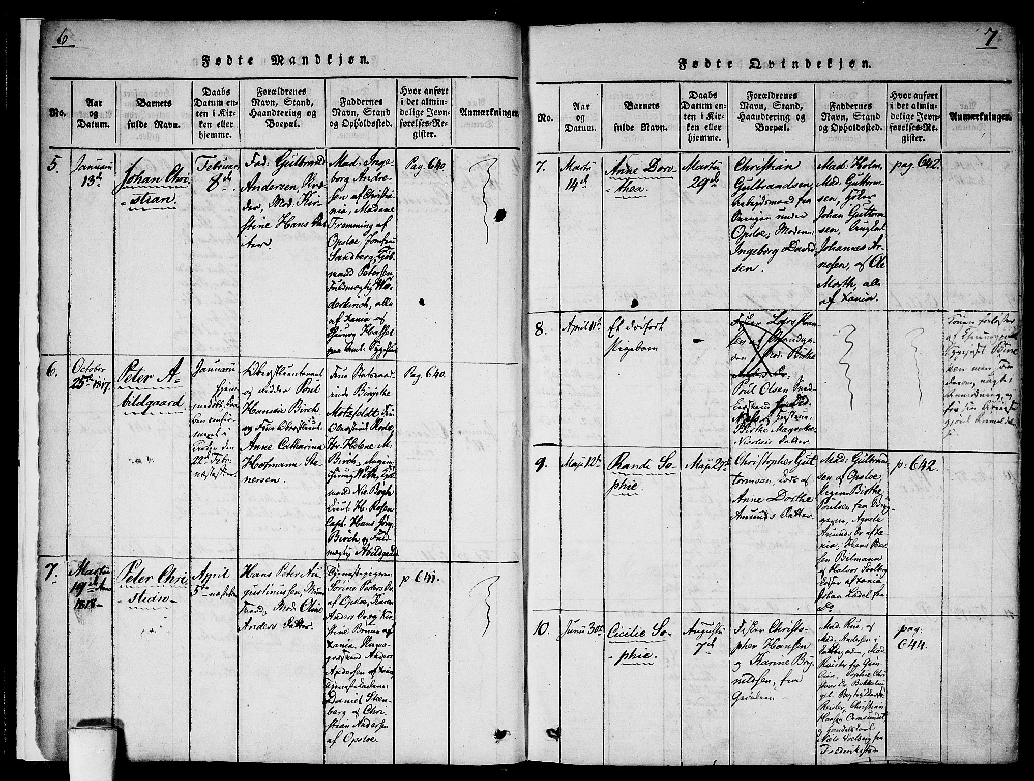 Gamlebyen prestekontor Kirkebøker, AV/SAO-A-10884/F/Fa/L0002: Parish register (official) no. 2, 1817-1829, p. 6-7