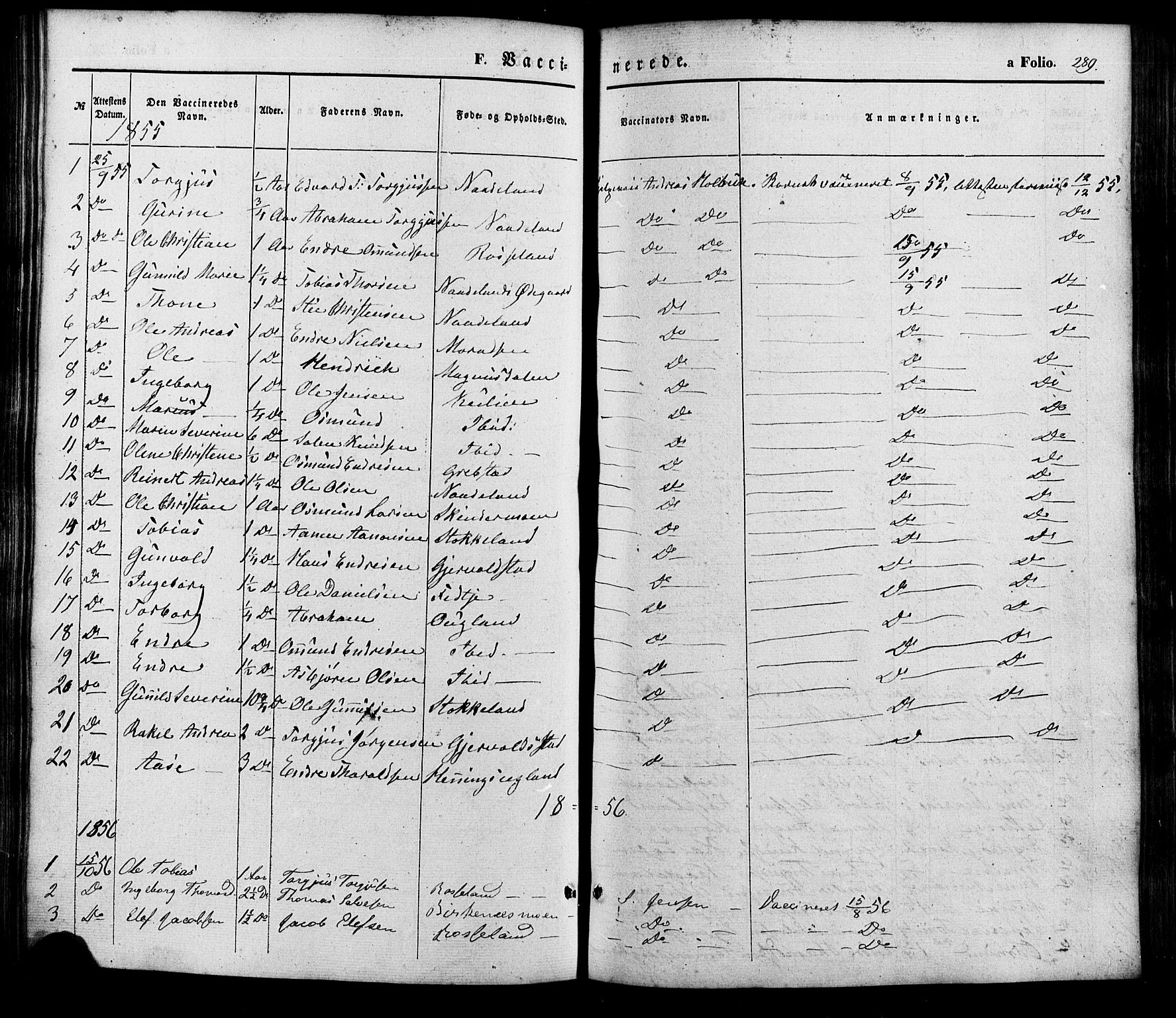 Søgne sokneprestkontor, AV/SAK-1111-0037/F/Fa/Faa/L0002: Parish register (official) no. A 2, 1854-1882, p. 289