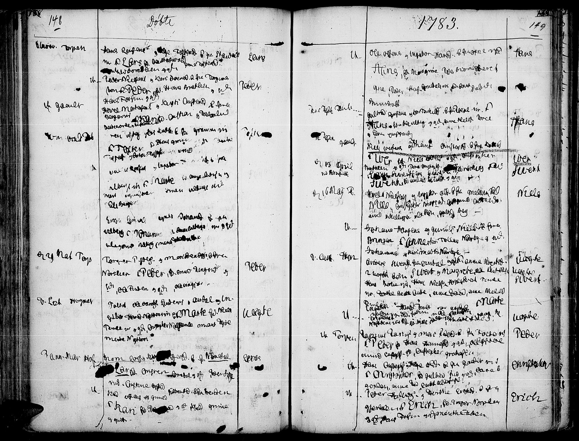 Land prestekontor, AV/SAH-PREST-120/H/Ha/Haa/L0005: Parish register (official) no. 5, 1765-1784, p. 148-149