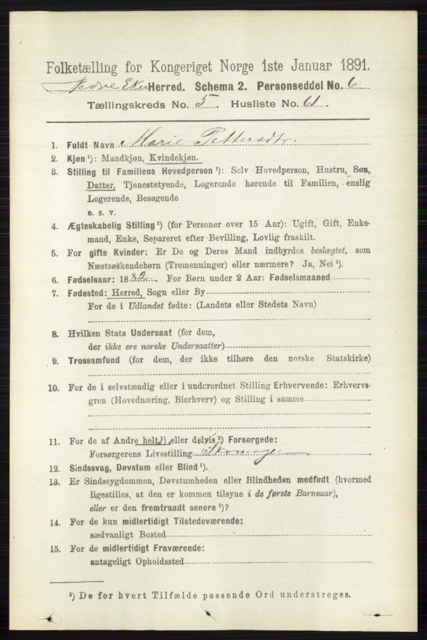 RA, 1891 census for 0625 Nedre Eiker, 1891, p. 2703