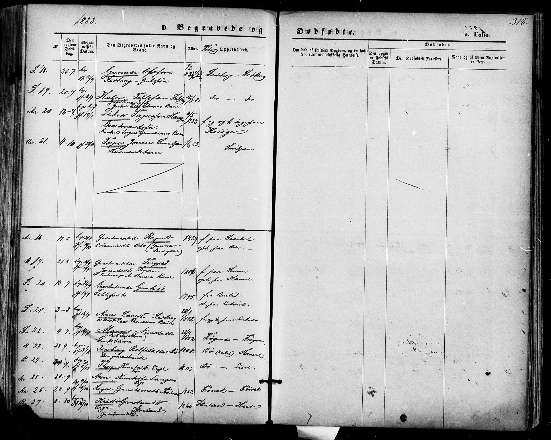 Bygland sokneprestkontor, AV/SAK-1111-0006/F/Fa/Fab/L0006: Parish register (official) no. A 6, 1873-1884, p. 318