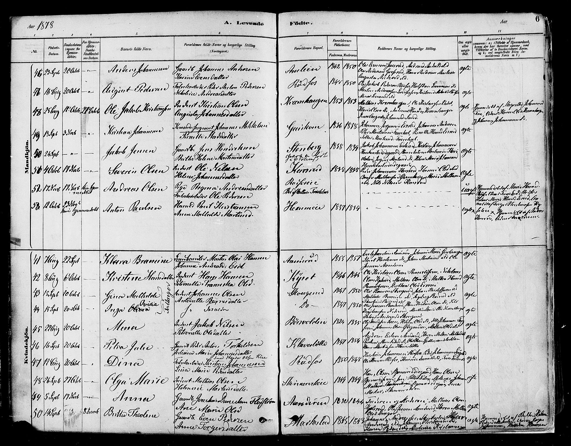 Vestre Toten prestekontor, SAH/PREST-108/H/Ha/Haa/L0009: Parish register (official) no. 9, 1878-1894, p. 6
