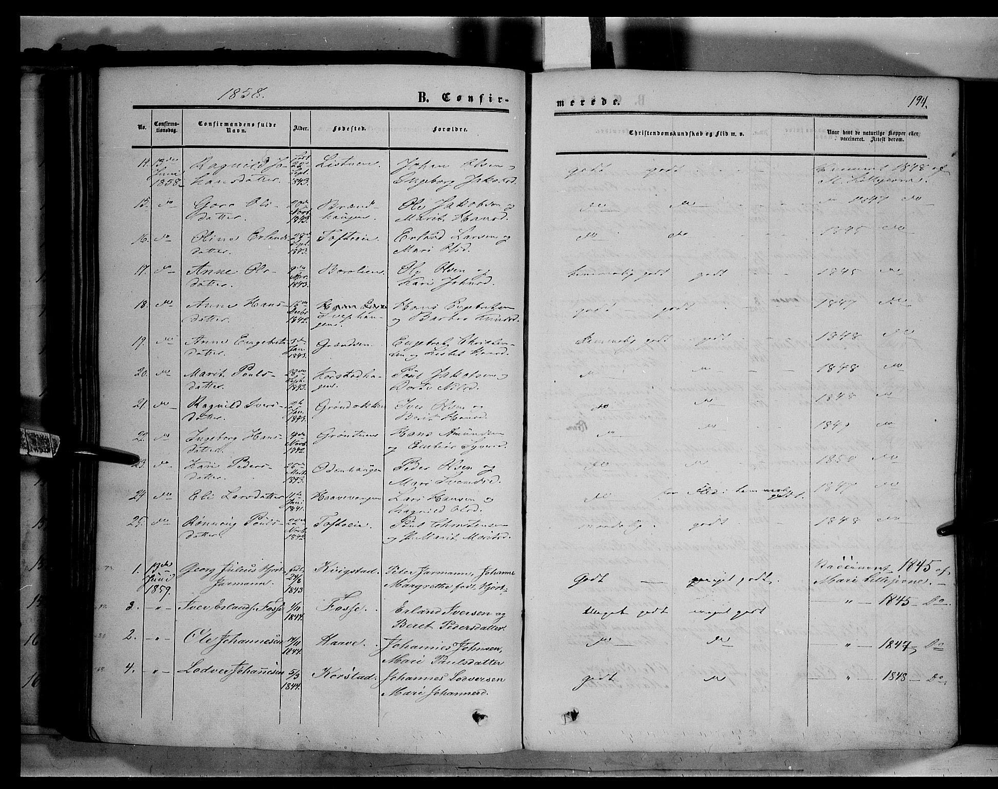 Sør-Fron prestekontor, AV/SAH-PREST-010/H/Ha/Haa/L0001: Parish register (official) no. 1, 1849-1863, p. 194