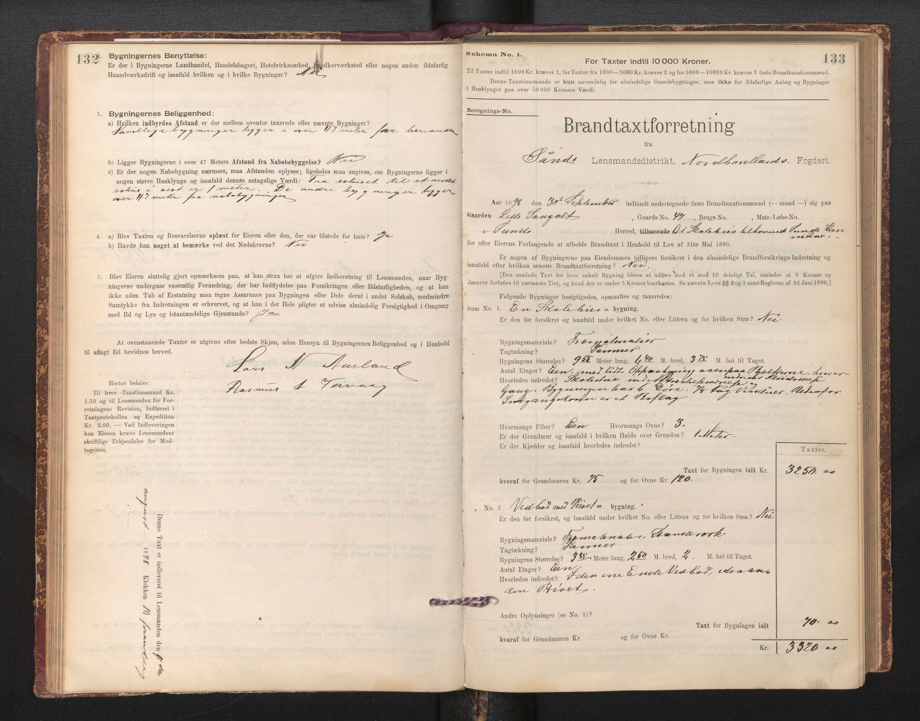 Lensmannen i Sund og Austevoll, SAB/A-35201/0012/L0003: Branntakstprotokoll, skjematakst, 1894-1917, p. 132-133
