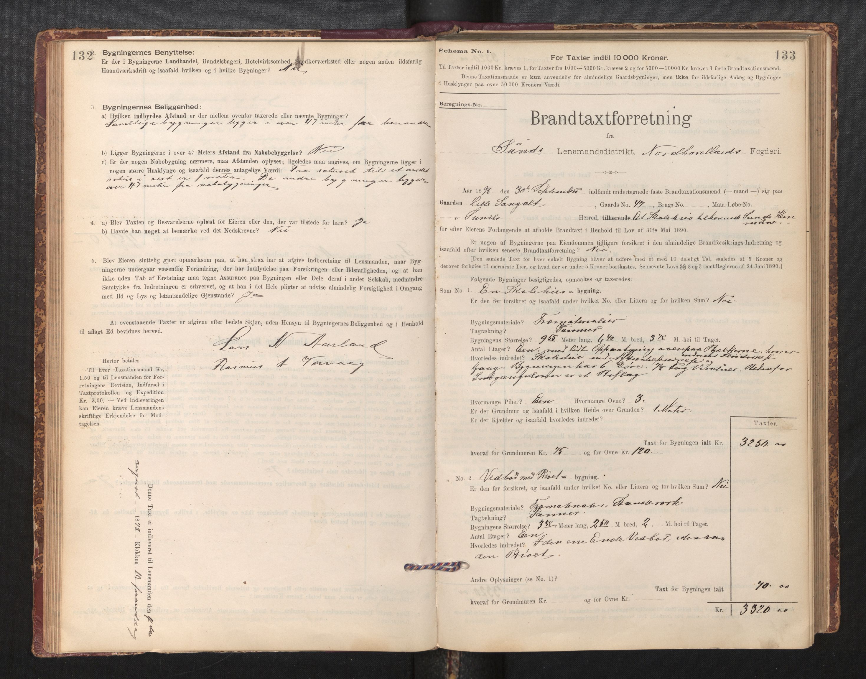 Lensmannen i Sund og Austevoll, AV/SAB-A-35201/0012/L0003: Branntakstprotokoll, skjematakst, 1894-1917, p. 132-133