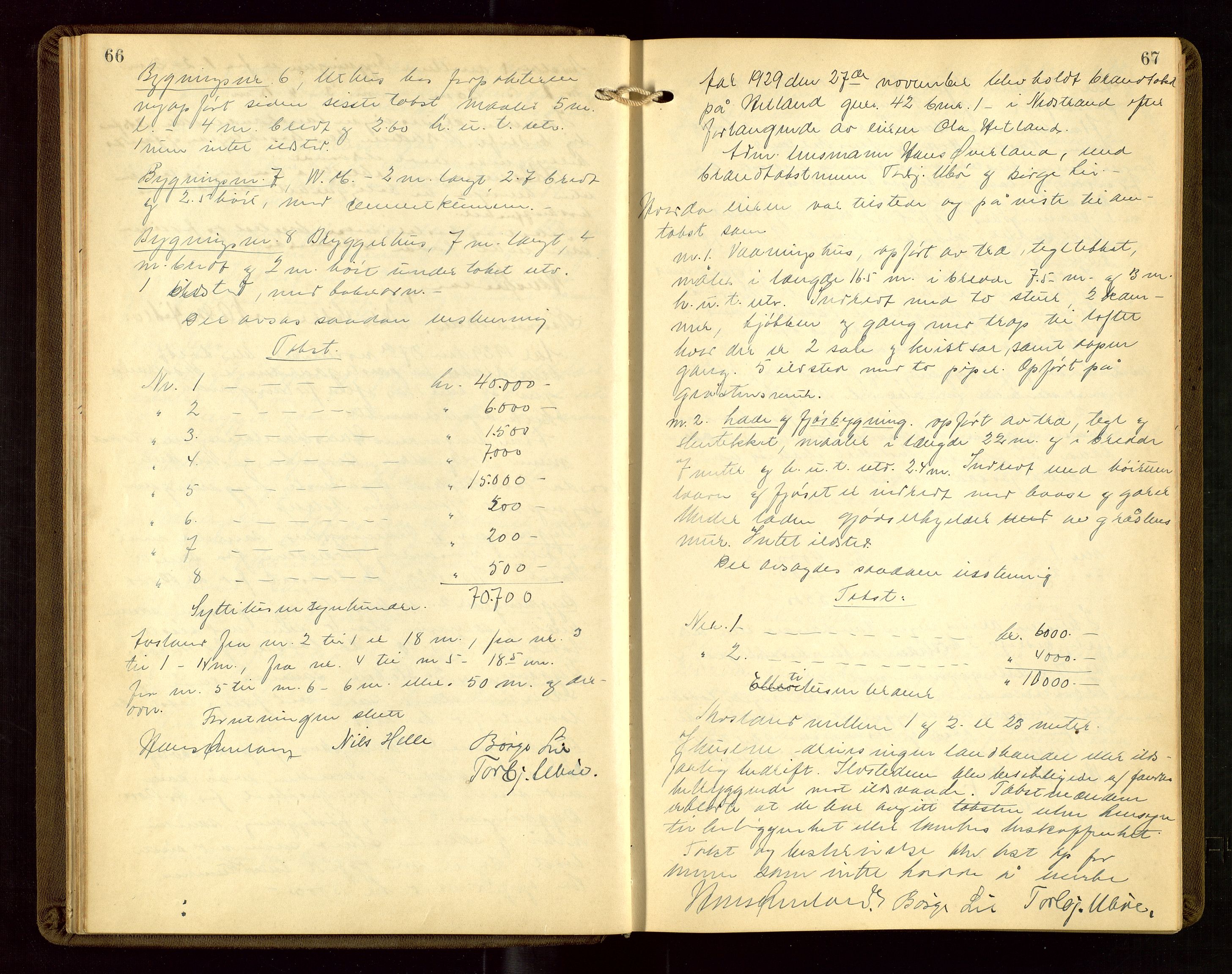 Nedstrand lensmannskontor, AV/SAST-A-100236/Goa/L0002: "Brandtakstprotokoll for lensmannen i Nedstrand", 1922-1955, p. 66-67