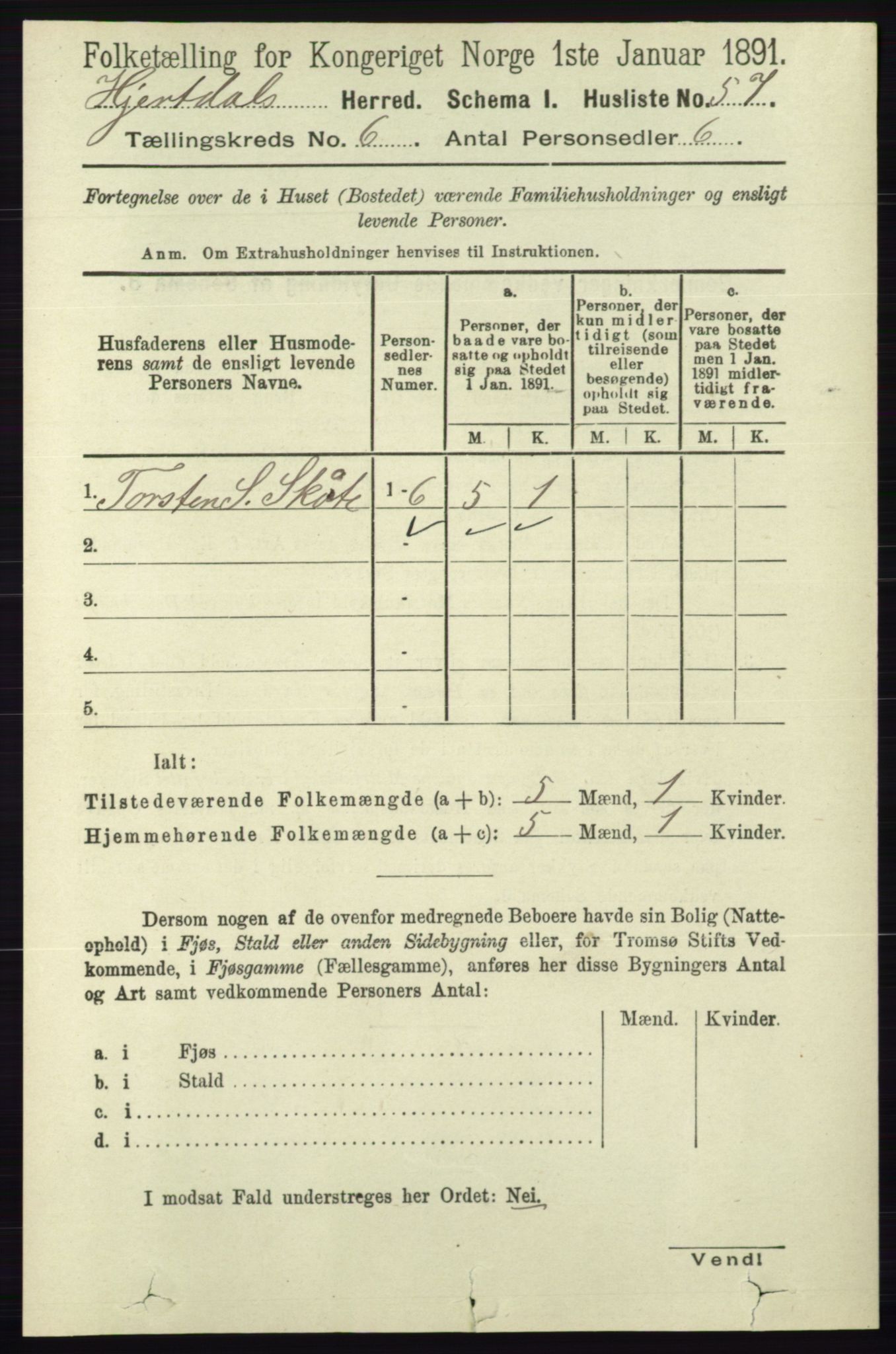 RA, 1891 census for 0827 Hjartdal, 1891, p. 2187