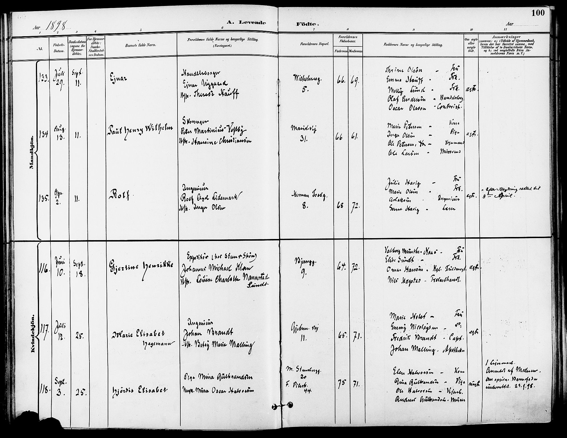 Gamle Aker prestekontor Kirkebøker, AV/SAO-A-10617a/F/L0011: Parish register (official) no. 11, 1896-1901, p. 100