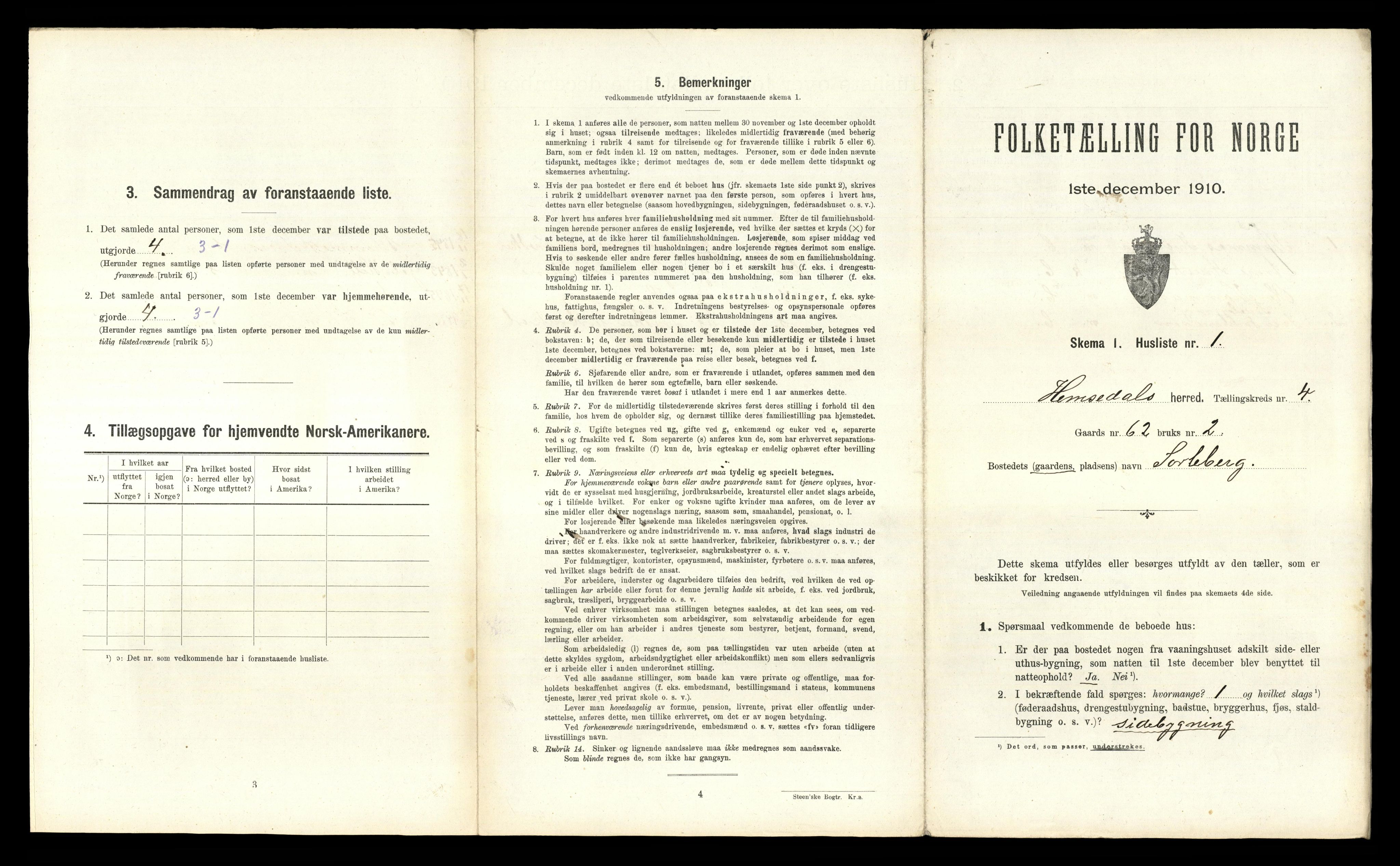 RA, 1910 census for Hemsedal, 1910, p. 202