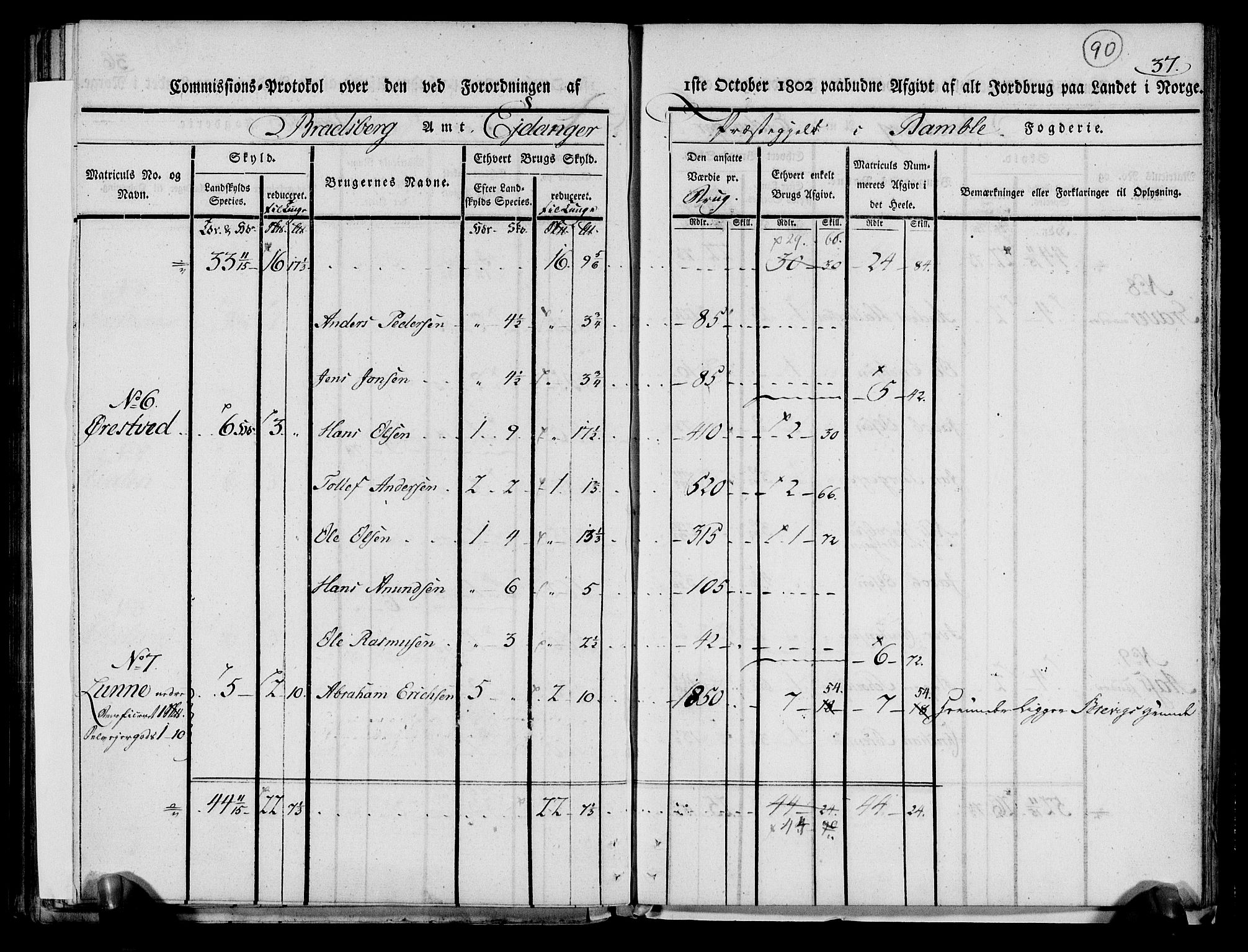 Rentekammeret inntil 1814, Realistisk ordnet avdeling, AV/RA-EA-4070/N/Ne/Nea/L0068: og 0069: Nedre Telemarken og Bamble fogderi. Kommisjonsprotokoll for Drangedal, Sannidal, Bamble og Eidanger prestegjeld., 1803, p. 96