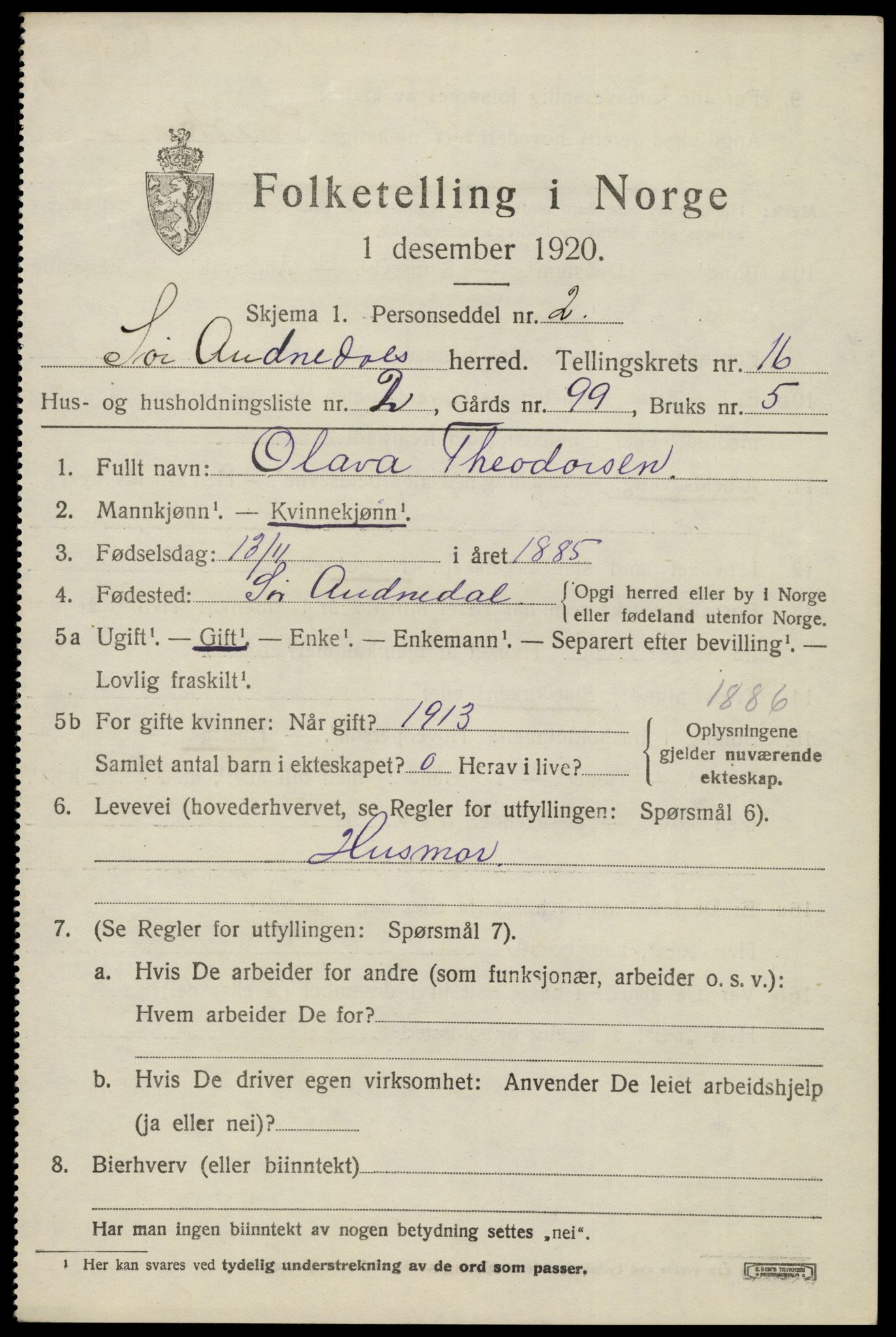 SAK, 1920 census for Sør-Audnedal, 1920, p. 5931