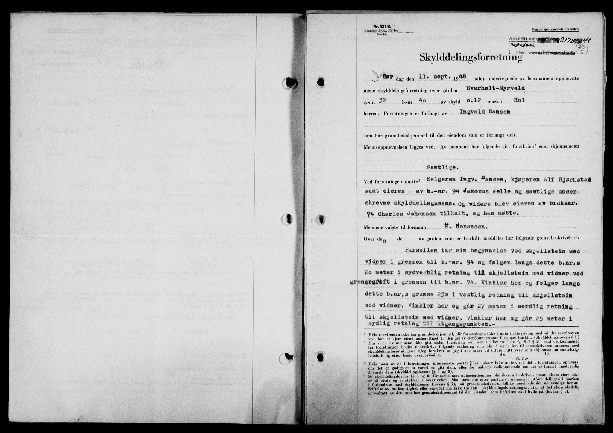 Lofoten sorenskriveri, SAT/A-0017/1/2/2C/L0019a: Mortgage book no. 19a, 1948-1948, Diary no: : 2172/1948