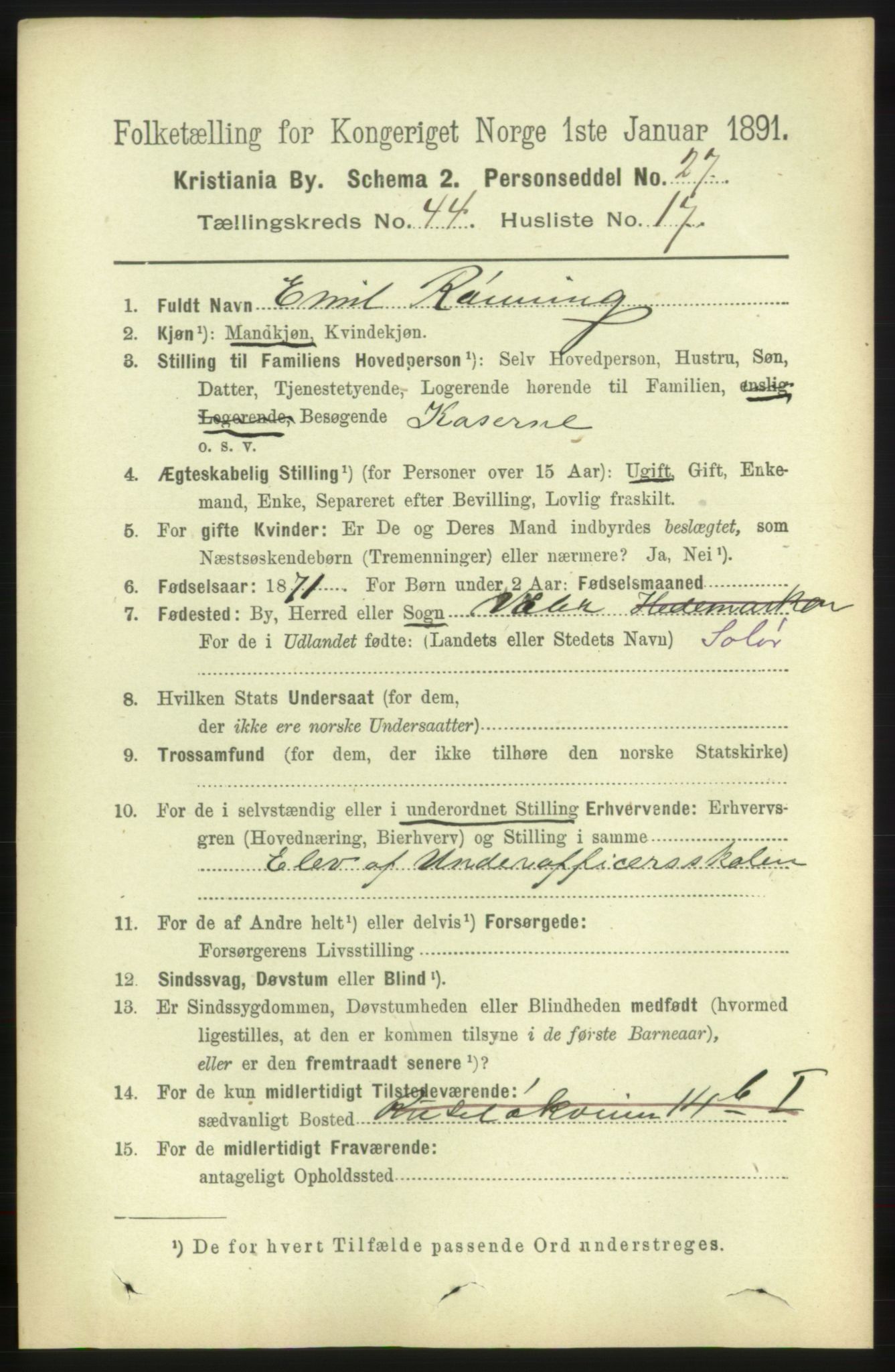 RA, 1891 census for 0301 Kristiania, 1891, p. 27142