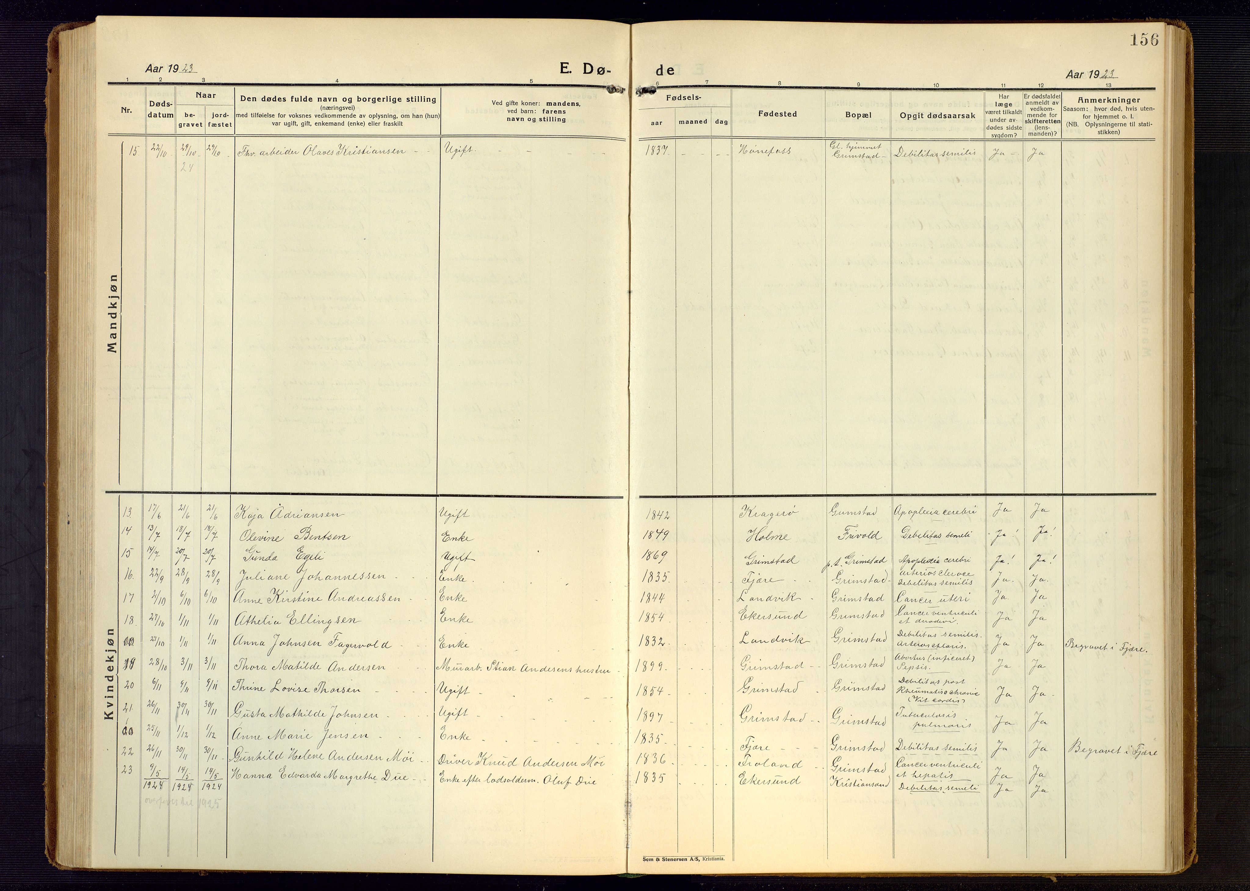 Grimstad sokneprestkontor, AV/SAK-1111-0017/F/Fb/L0002: Parish register (copy) no. B 2, 1923-1949, p. 156