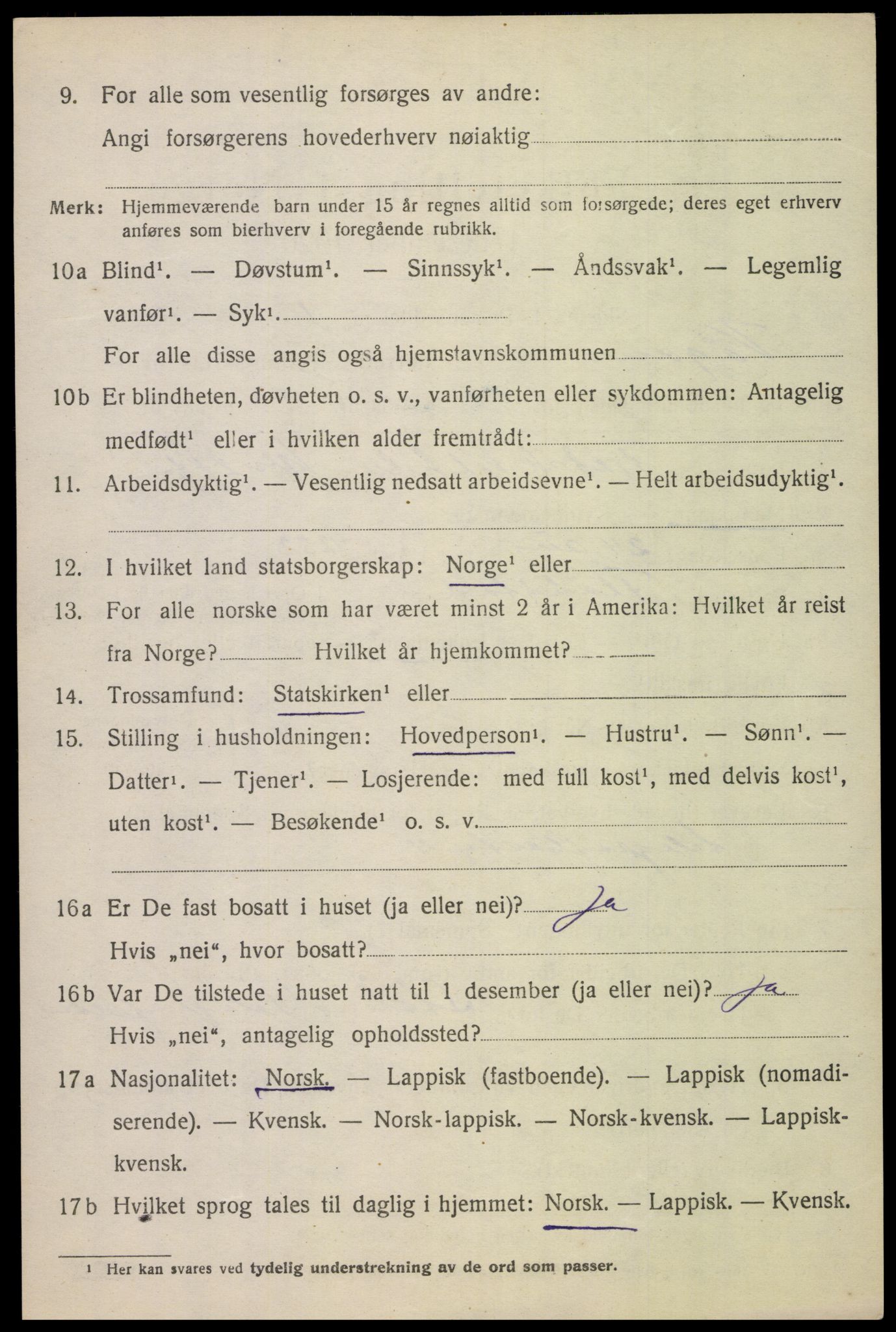 SAT, 1920 census for Vågan, 1920, p. 5416