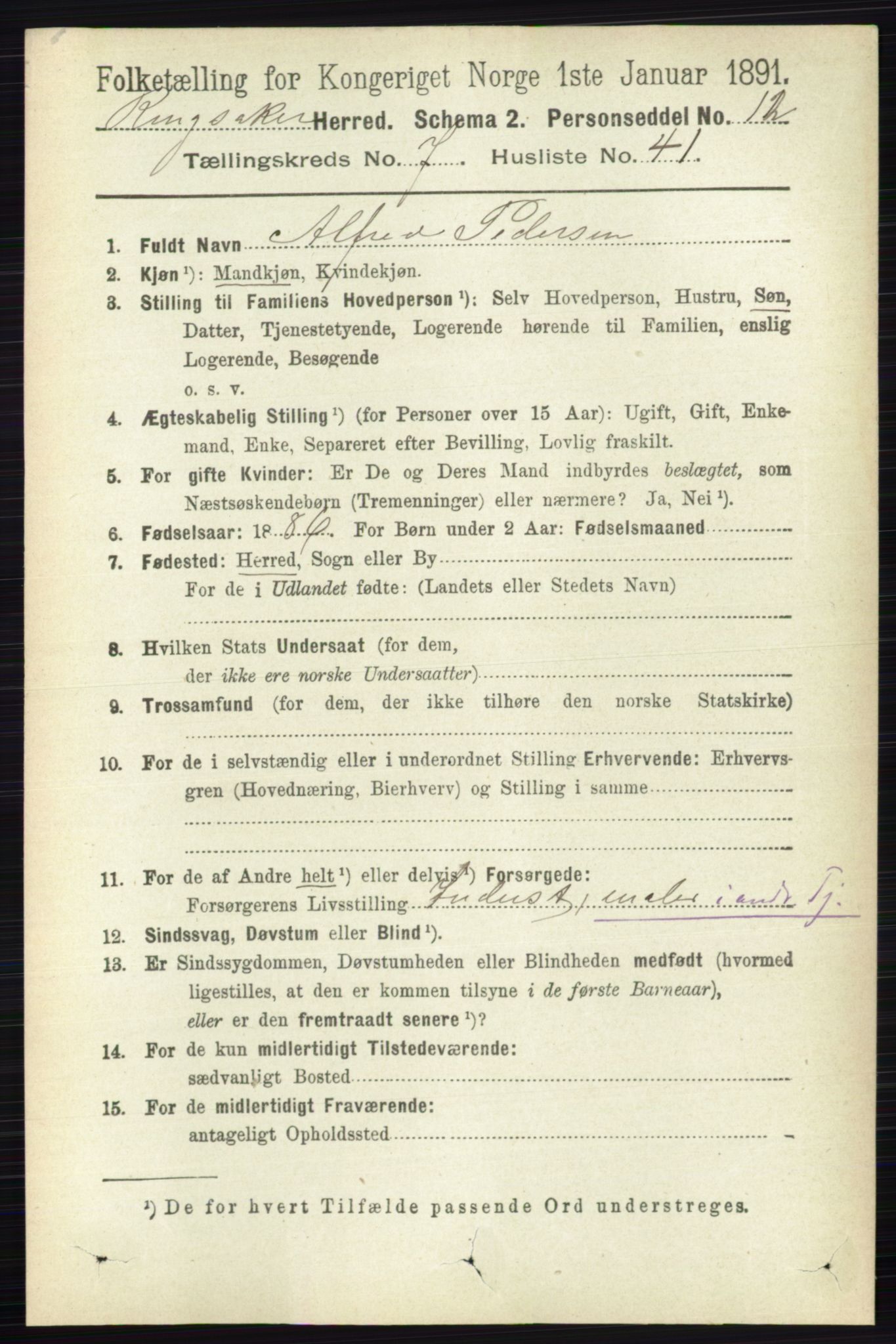 RA, 1891 census for 0412 Ringsaker, 1891, p. 4174