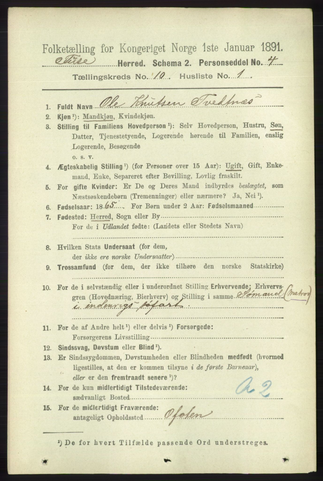 RA, 1891 census for 1241 Fusa, 1891, p. 1919