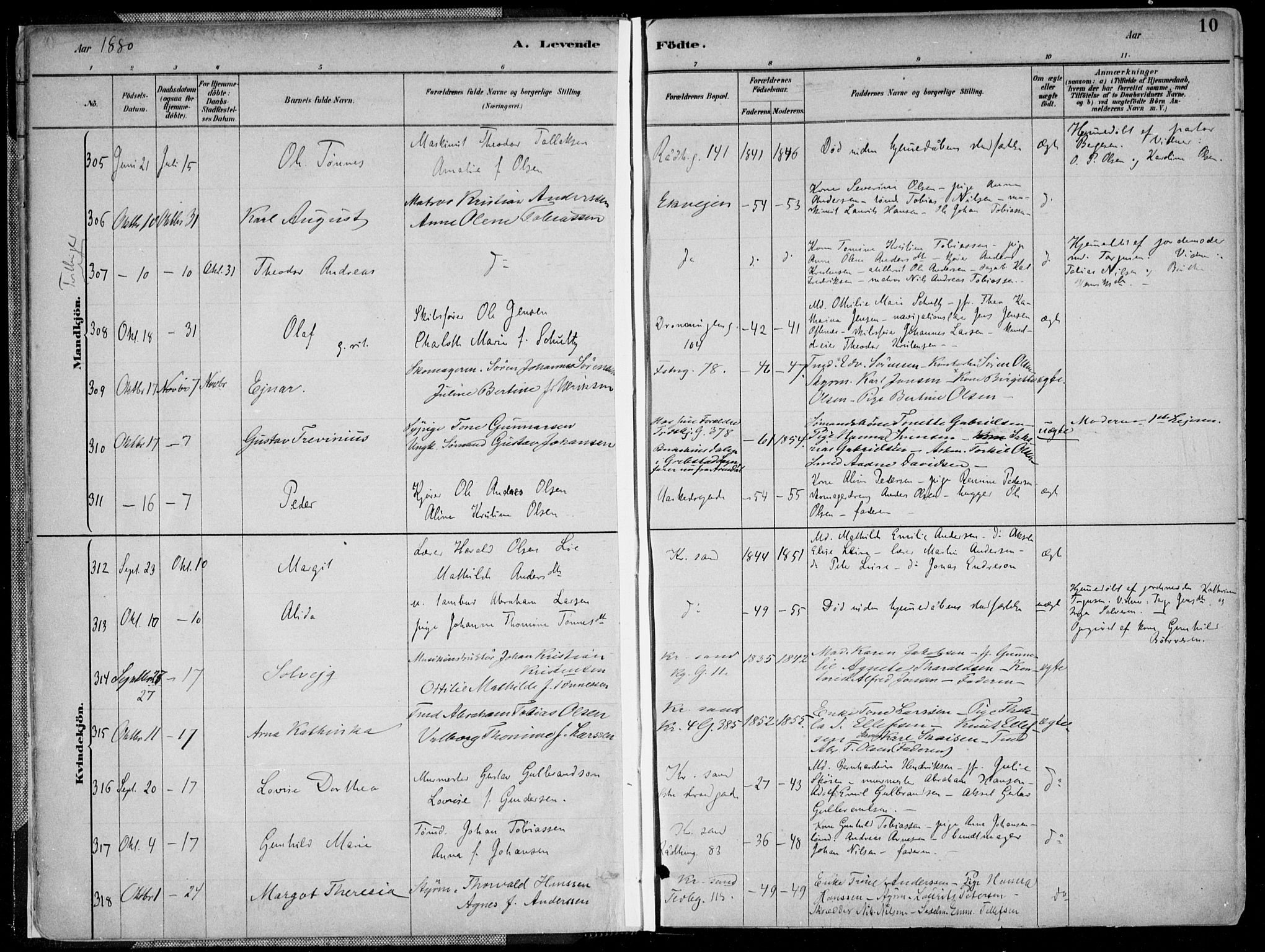 Kristiansand domprosti, SAK/1112-0006/F/Fa/L0016: Parish register (official) no. A 16A, 1880-1890, p. 10
