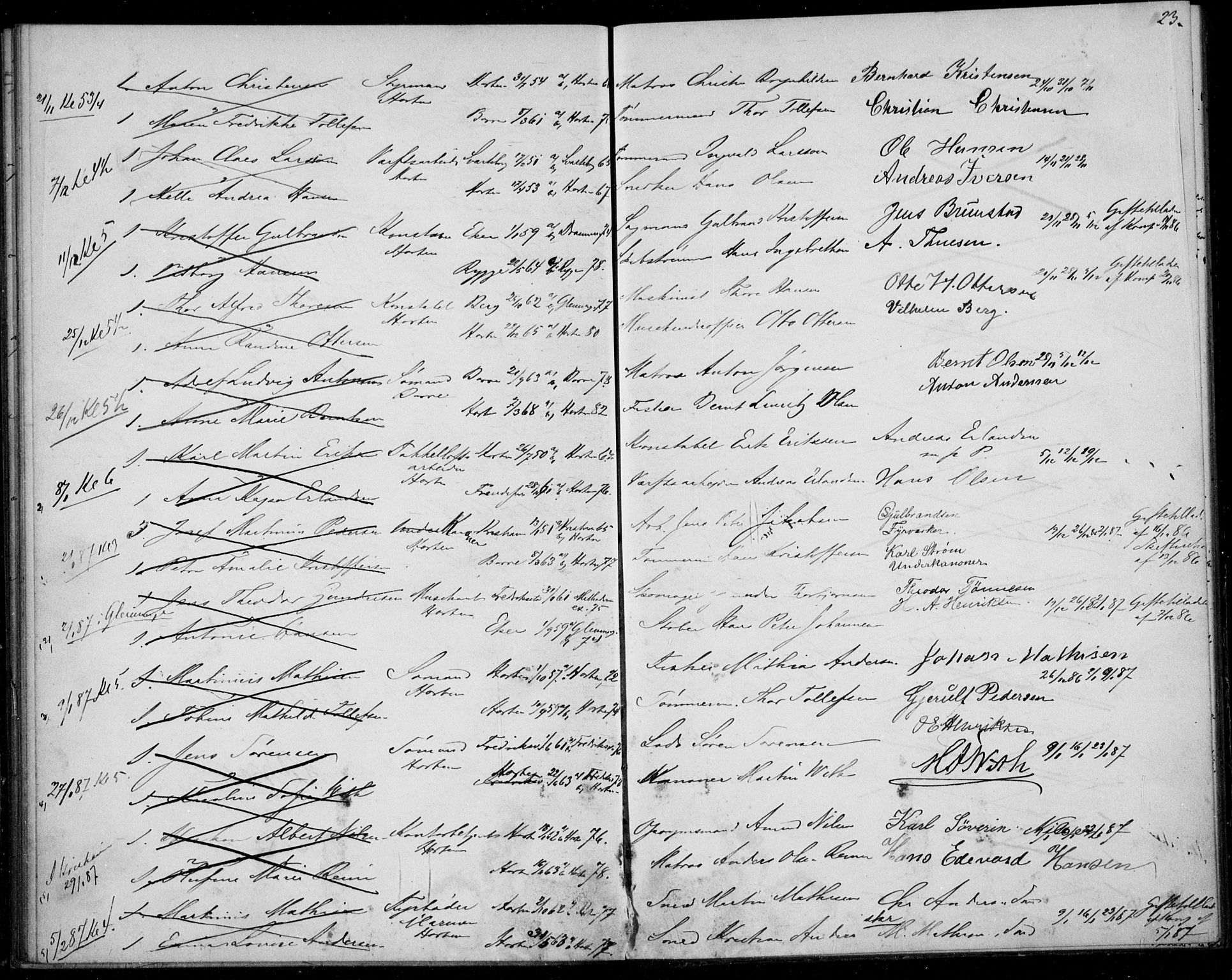 Horten kirkebøker, SAKO/A-348/H/Ha/L0002: Banns register no. 2, 1881-1891, p. 23