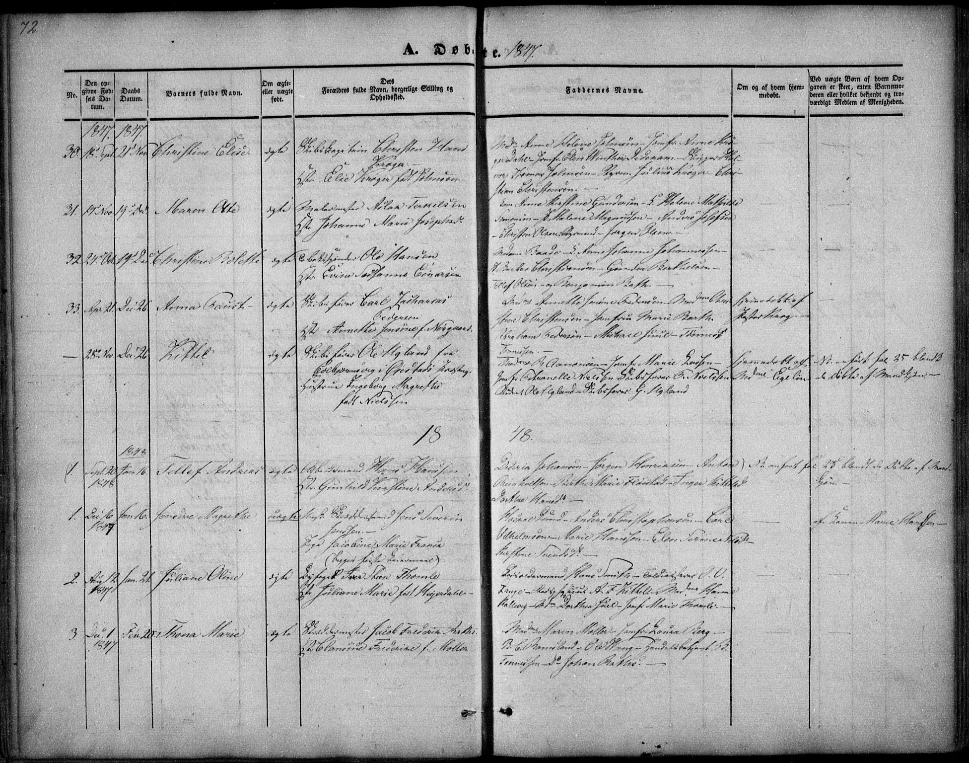Arendal sokneprestkontor, Trefoldighet, SAK/1111-0040/F/Fa/L0005: Parish register (official) no. A 5, 1838-1854, p. 72