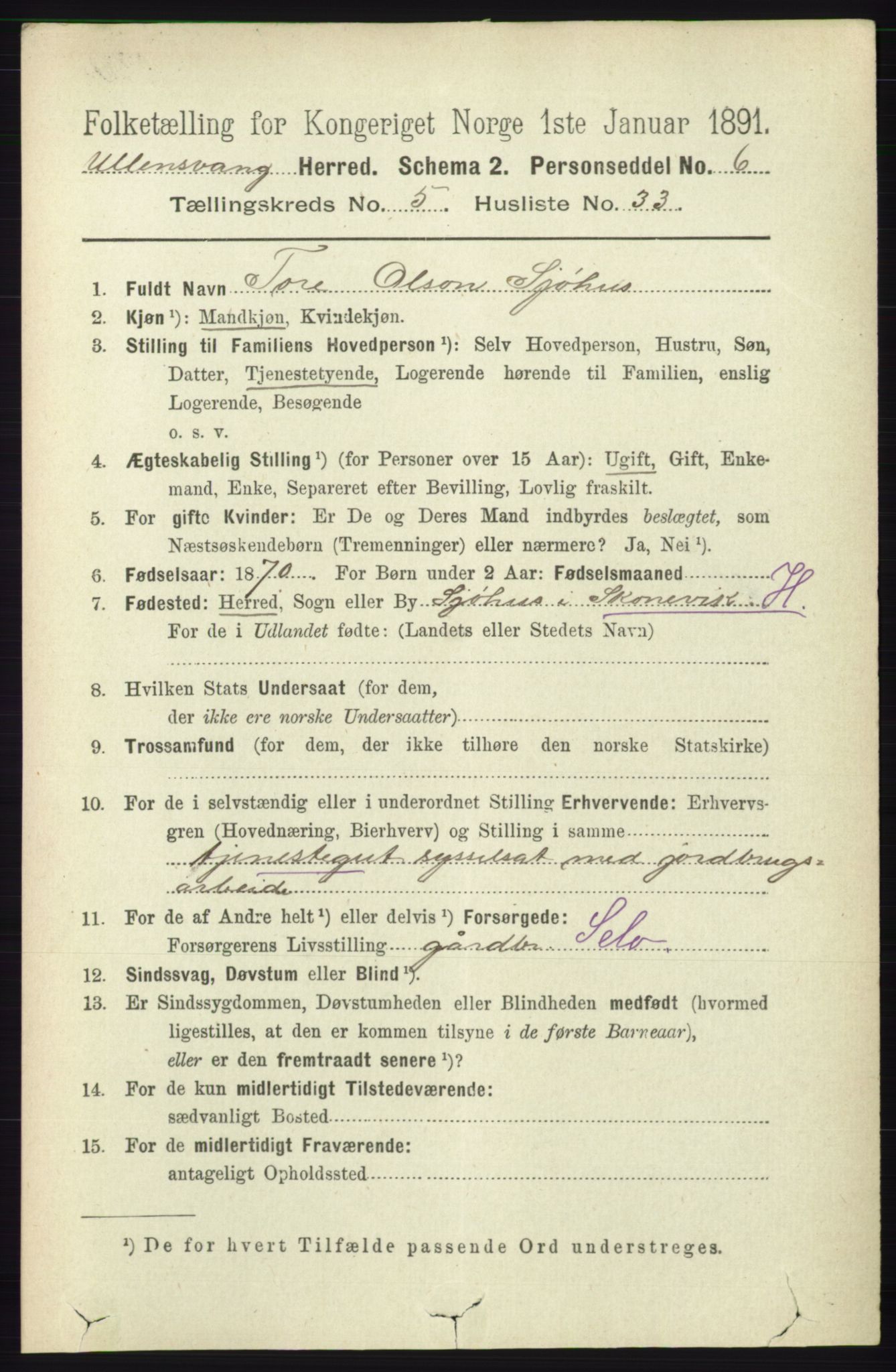 RA, 1891 census for 1230 Ullensvang, 1891, p. 1841