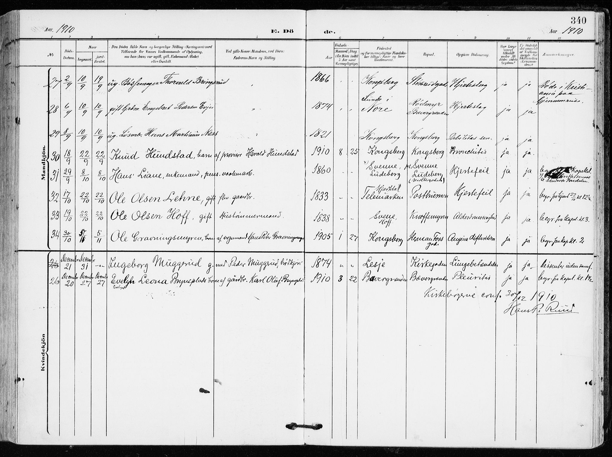 Kongsberg kirkebøker, AV/SAKO-A-22/F/Fb/L0004: Parish register (official) no. II 4, 1906-1918, p. 340