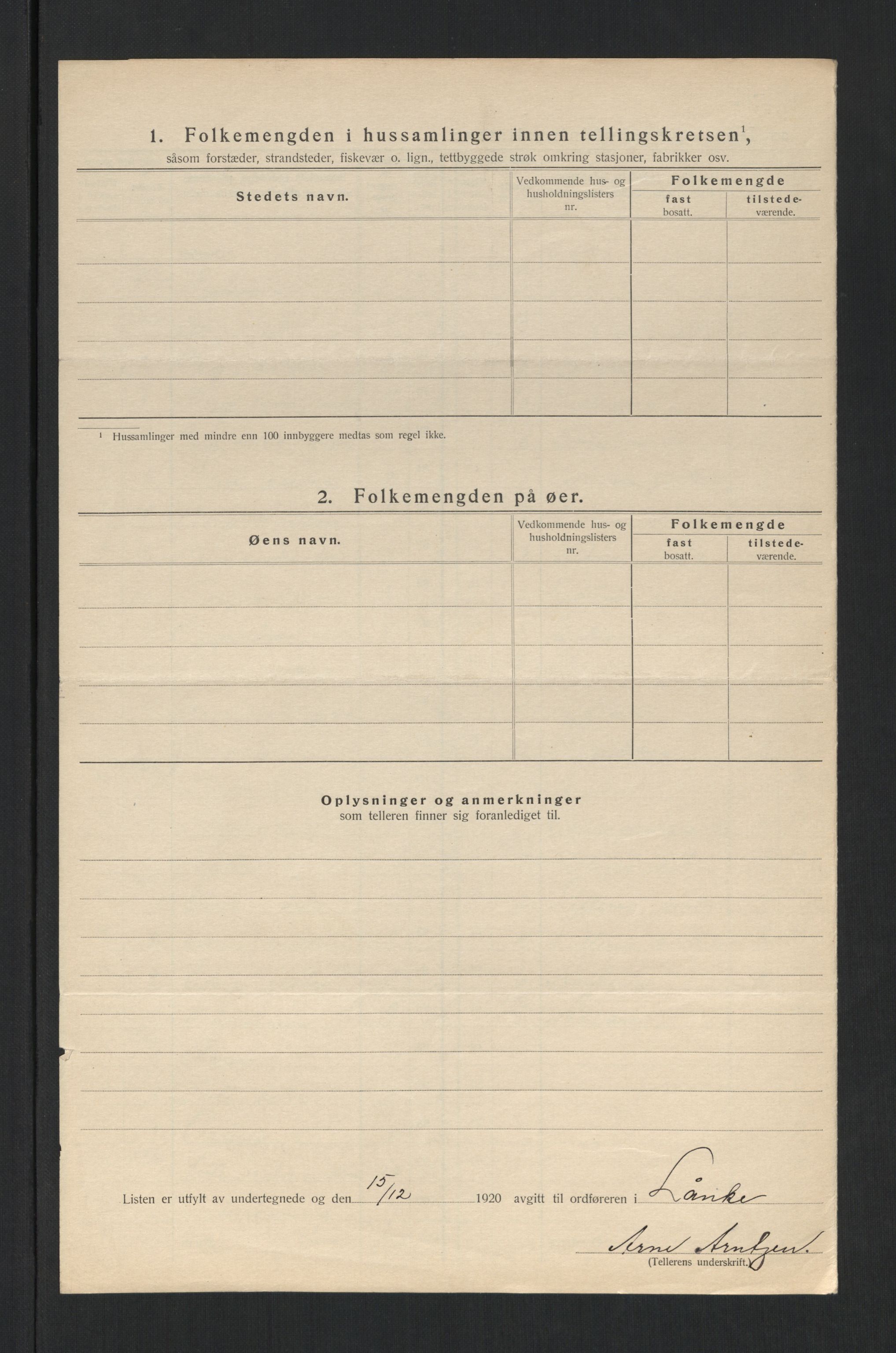 SAT, 1920 census for Lånke, 1920, p. 9