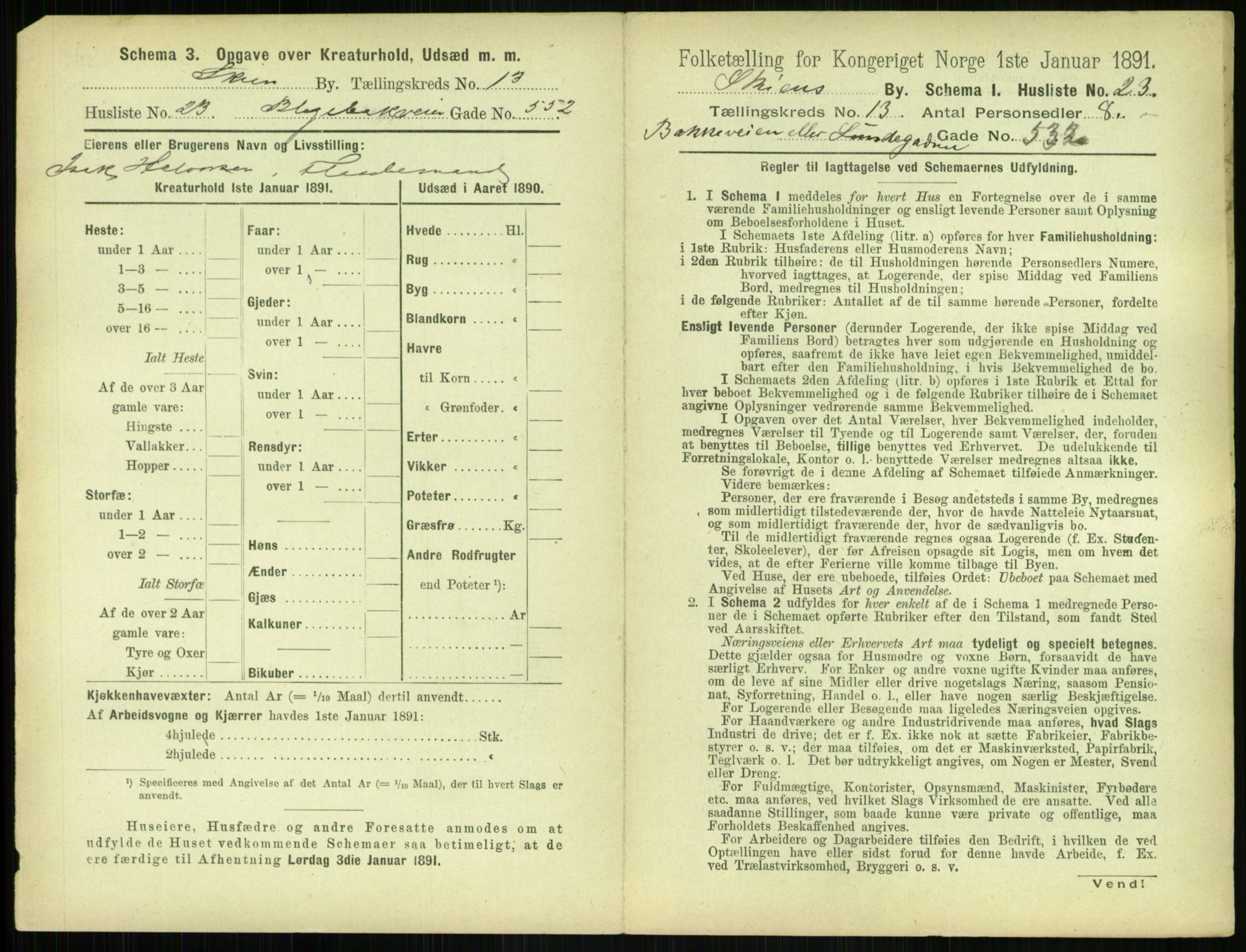 RA, 1891 census for 0806 Skien, 1891, p. 540