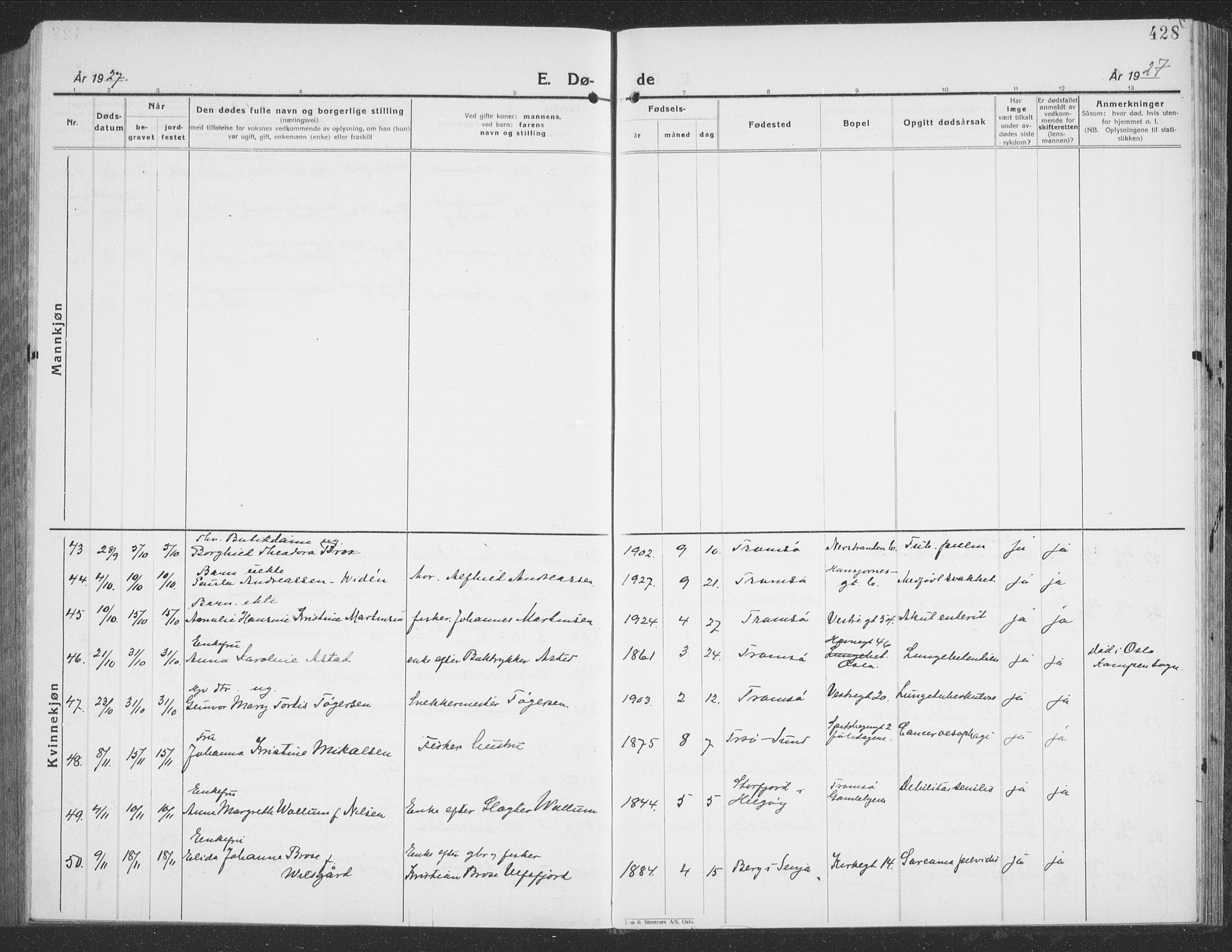 Tromsø sokneprestkontor/stiftsprosti/domprosti, AV/SATØ-S-1343/G/Gb/L0010klokker: Parish register (copy) no. 10, 1925-1937, p. 428