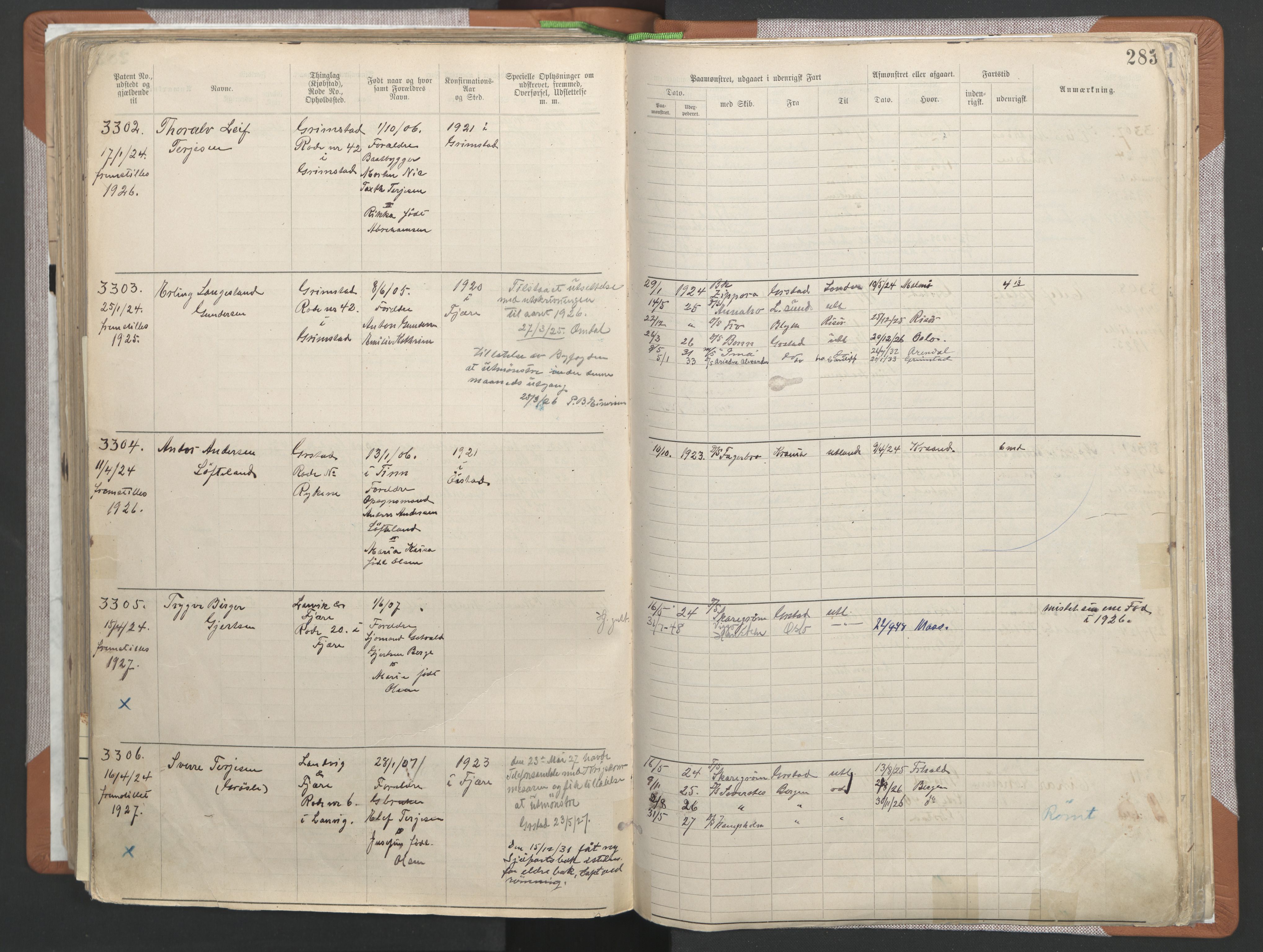 Grimstad mønstringskrets, SAK/2031-0013/F/Fa/L0006: Annotasjonsrulle nr 1911-3453 med register, V-19, 1892-1939, p. 343