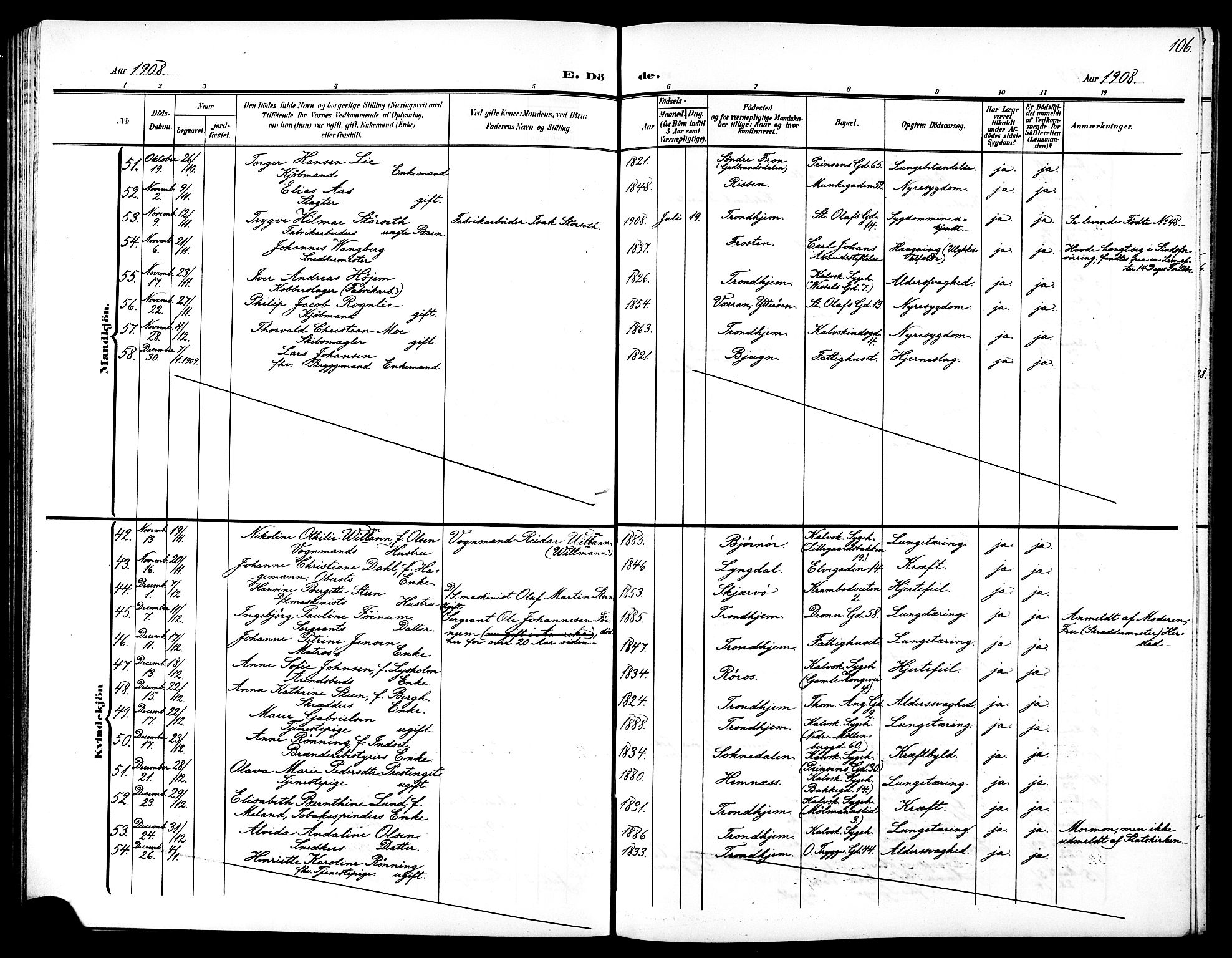 Ministerialprotokoller, klokkerbøker og fødselsregistre - Sør-Trøndelag, SAT/A-1456/602/L0146: Parish register (copy) no. 602C14, 1904-1914, p. 106