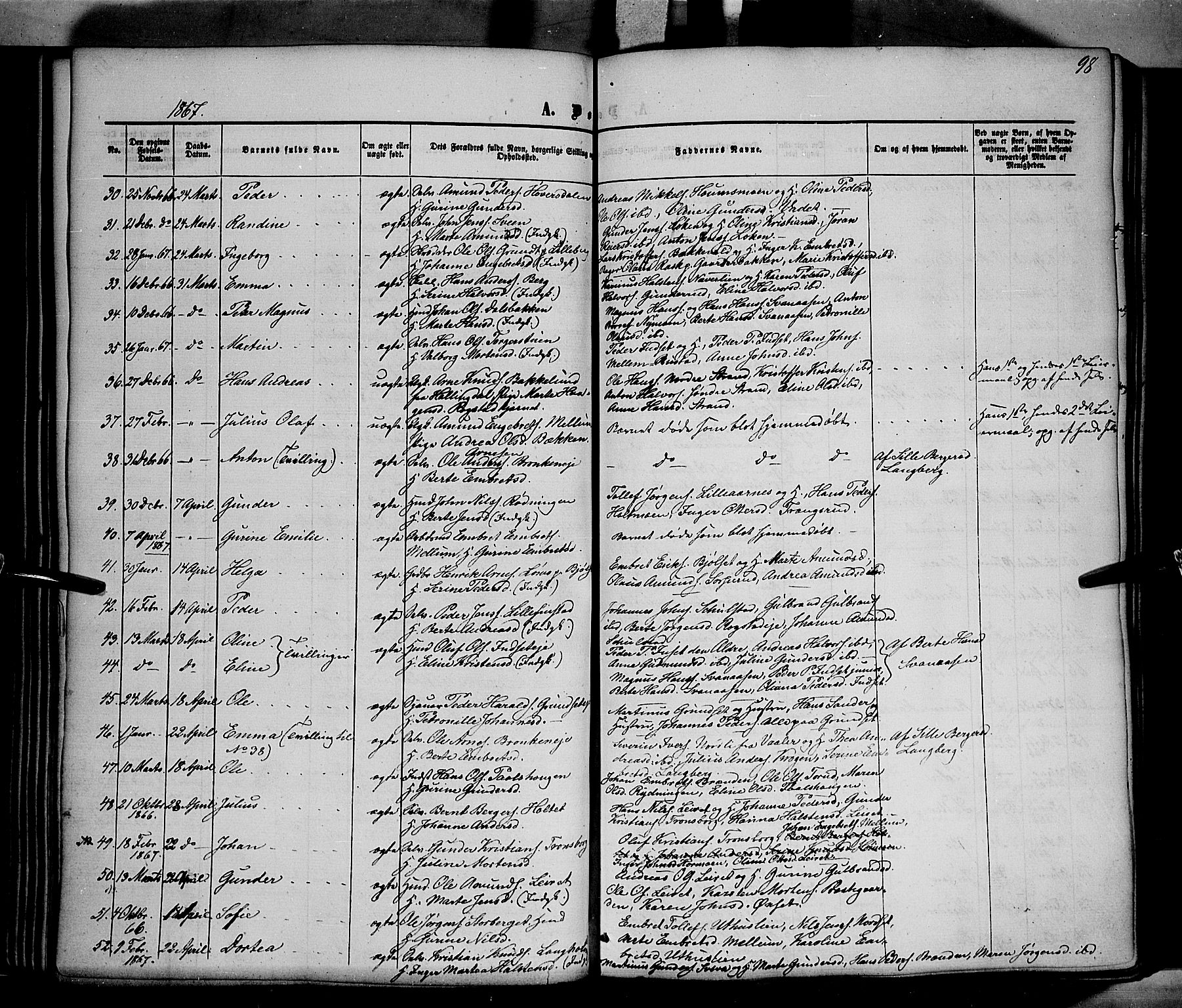 Elverum prestekontor, AV/SAH-PREST-044/H/Ha/Haa/L0010: Parish register (official) no. 10, 1857-1868, p. 98