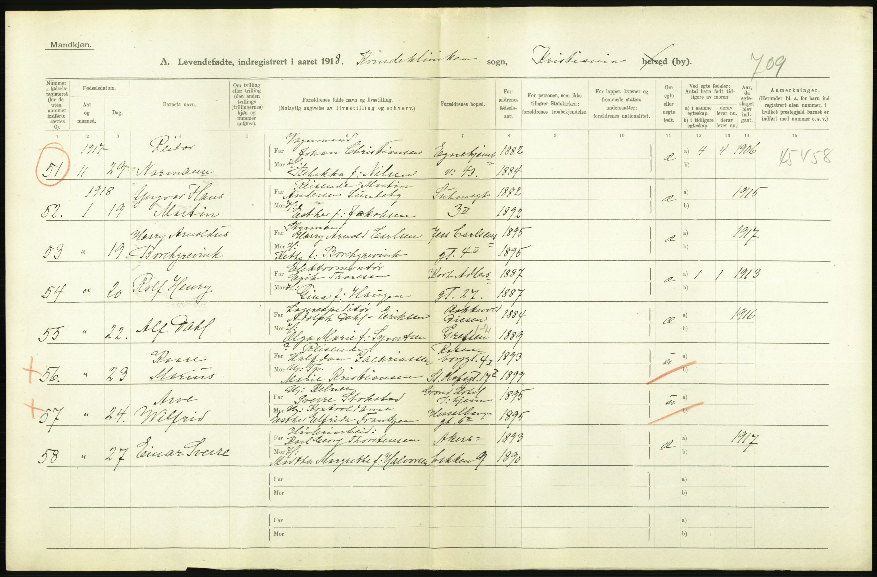 Statistisk sentralbyrå, Sosiodemografiske emner, Befolkning, AV/RA-S-2228/D/Df/Dfb/Dfbh/L0008: Kristiania: Levendefødte menn og kvinner., 1918, p. 400