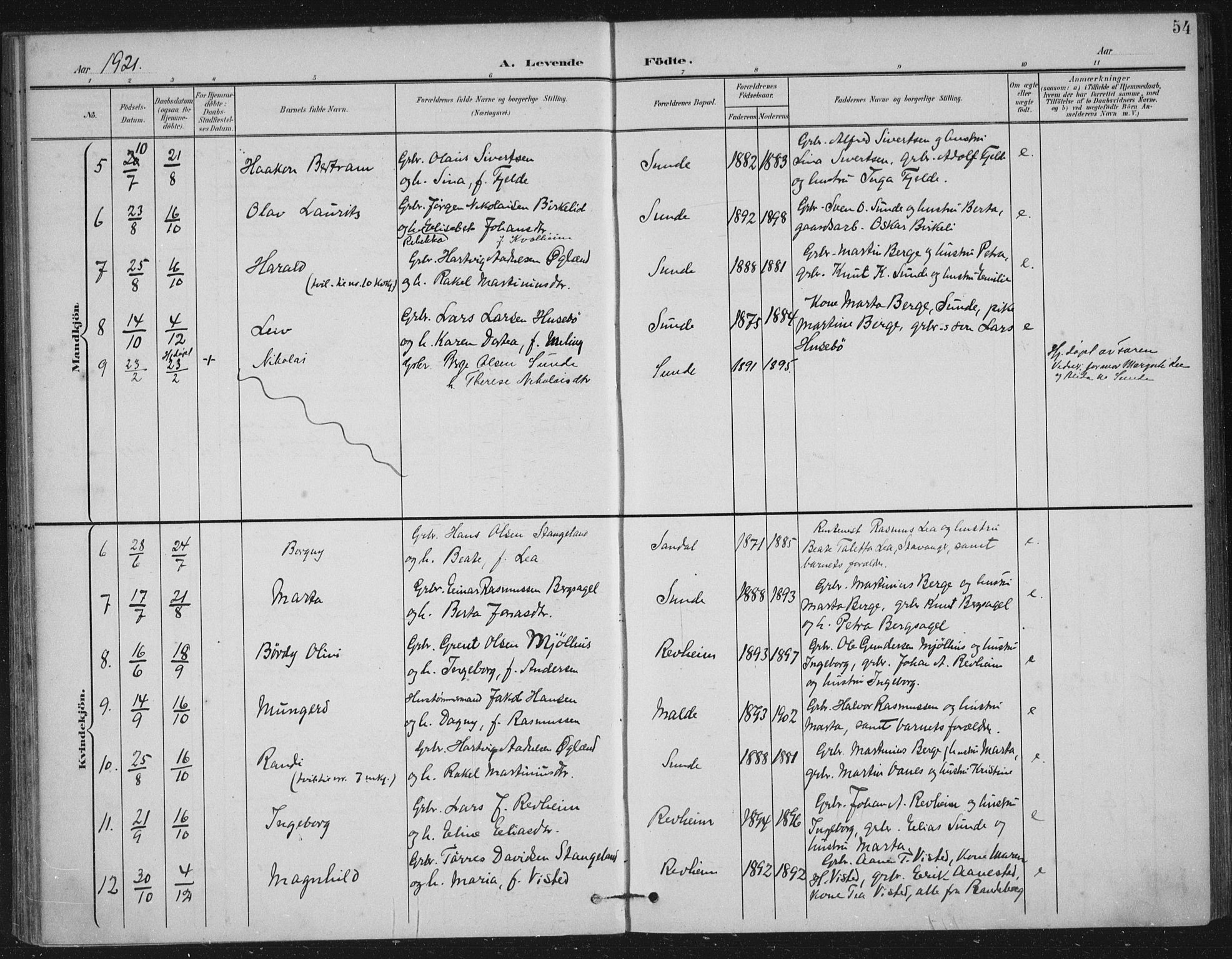 Håland sokneprestkontor, AV/SAST-A-101802/002/B/L0001: Parish register (official) no. A 13, 1901-1923, p. 54